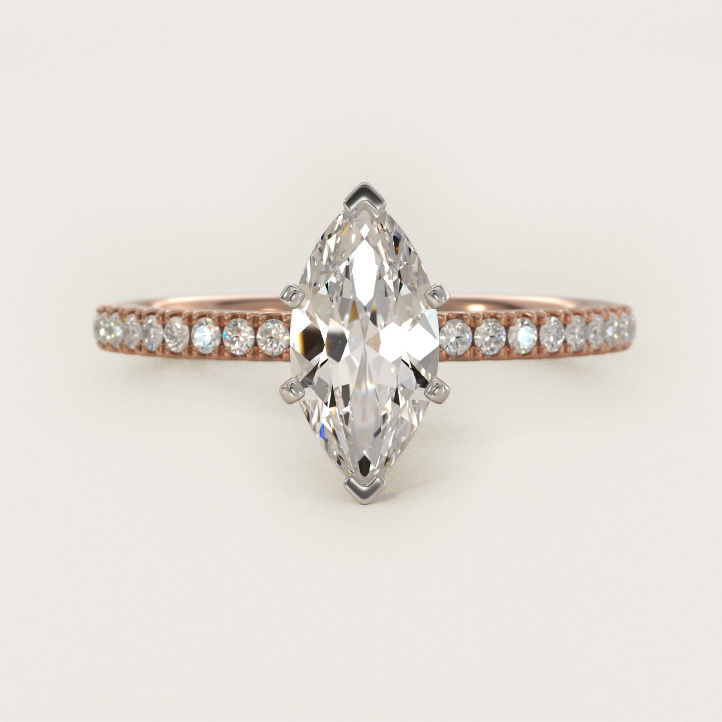 Riviera PavŽ Diamond Engagement Ring in 14k Rose Gold (1/6 ct. tw.) - Marquise Center