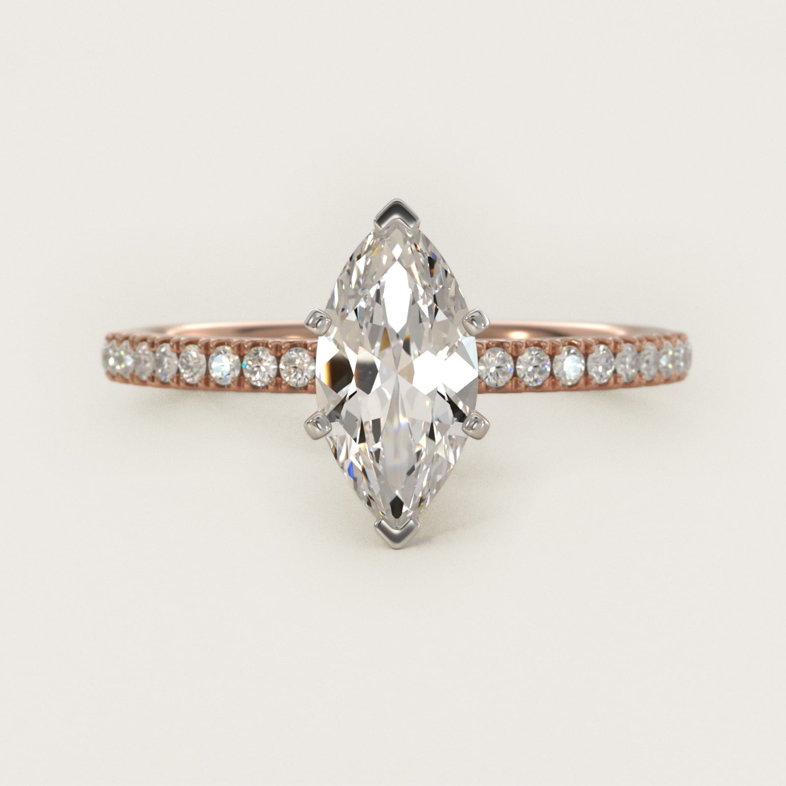 Riviera PavŽ Diamond Engagement Ring in 14k Rose Gold (1/6 ct. tw.) - Marquise Center