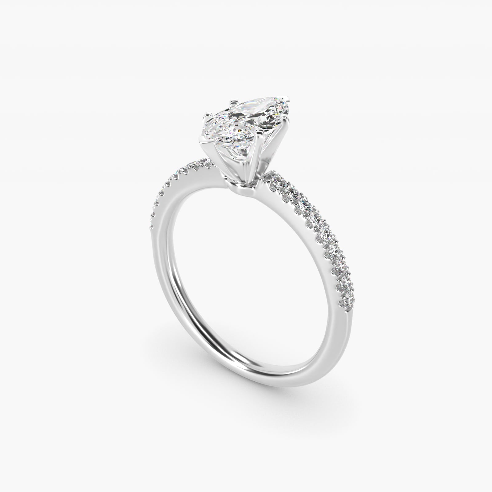 Riviera PavŽ Diamond Engagement Ring in 14k White Gold (1/6 ct. tw.) - Marquise Center