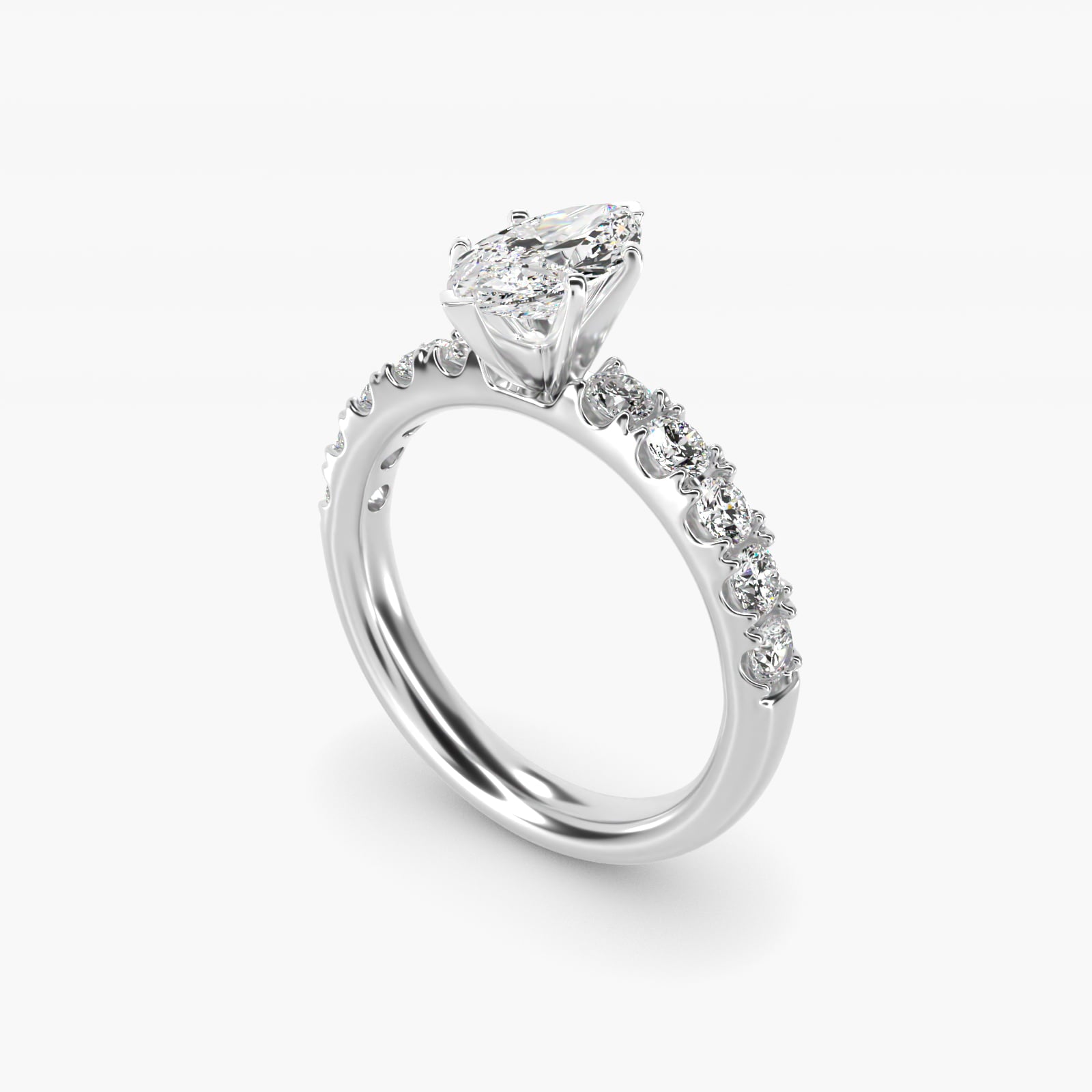 Riviera PavŽ Diamond Engagement Ring in 18k White Gold (5/8 ct. tw.) - Marquise Center