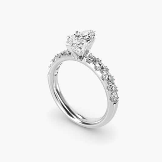 Riviera PavŽ Diamond Engagement Ring in 18k White Gold (5/8 ct. tw.) - Marquise Center