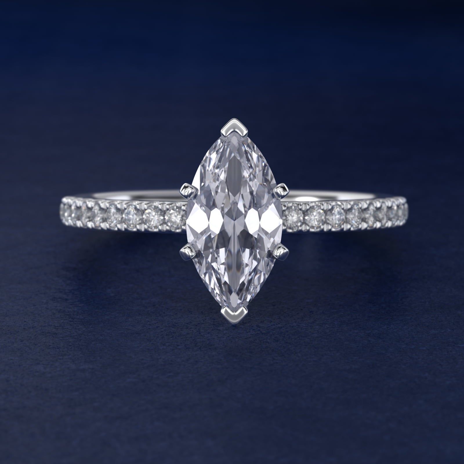 Riviera PavŽ Diamond Engagement Ring in 14k White Gold (1/6 ct. tw.) - Marquise Center