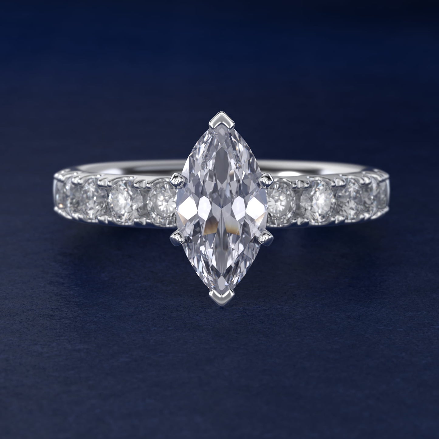Riviera PavŽ Diamond Engagement Ring in 18k White Gold (5/8 ct. tw.) - Marquise Center
