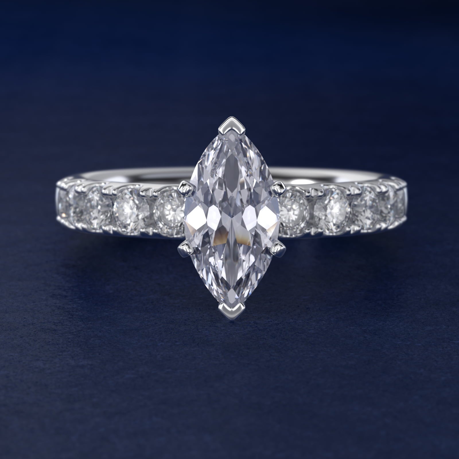 Riviera PavŽ Diamond Engagement Ring in 18k White Gold (5/8 ct. tw.) - Marquise Center