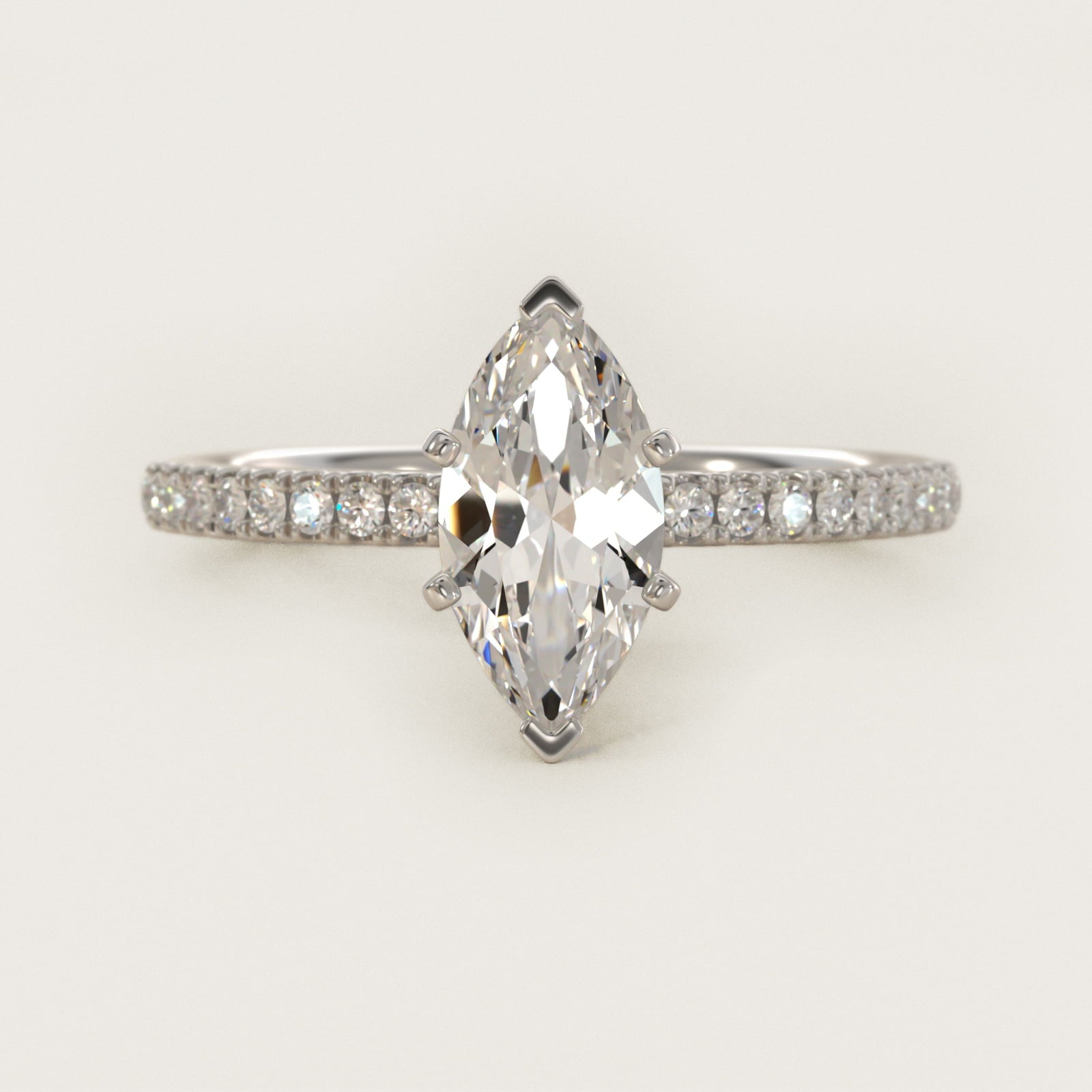 Riviera PavŽ Diamond Engagement Ring in 14k White Gold (1/6 ct. tw.) - Marquise Center