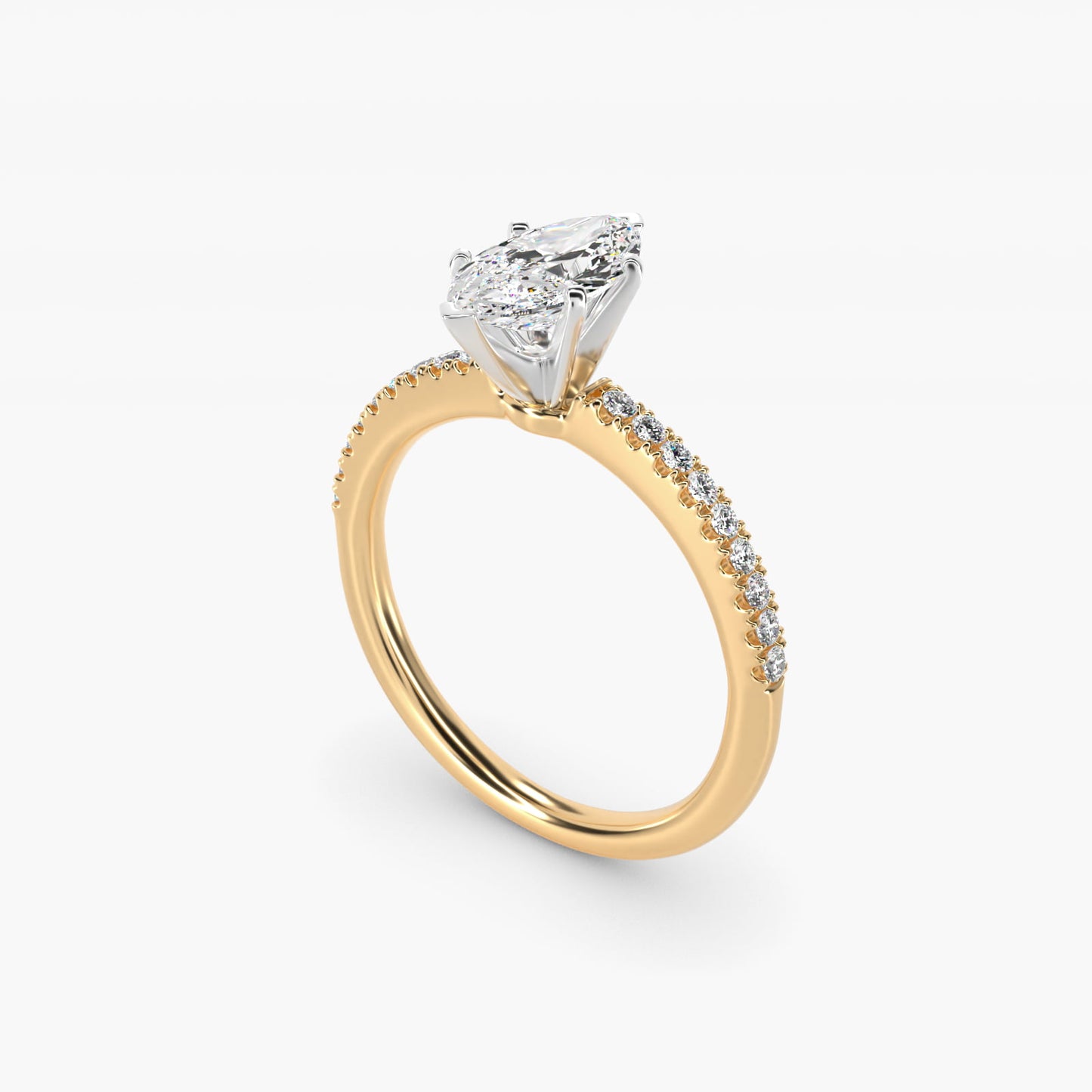 Riviera PavŽ Diamond Engagement Ring in 14K Yellow Gold (1/6 ct. tw.) - Marquise Center