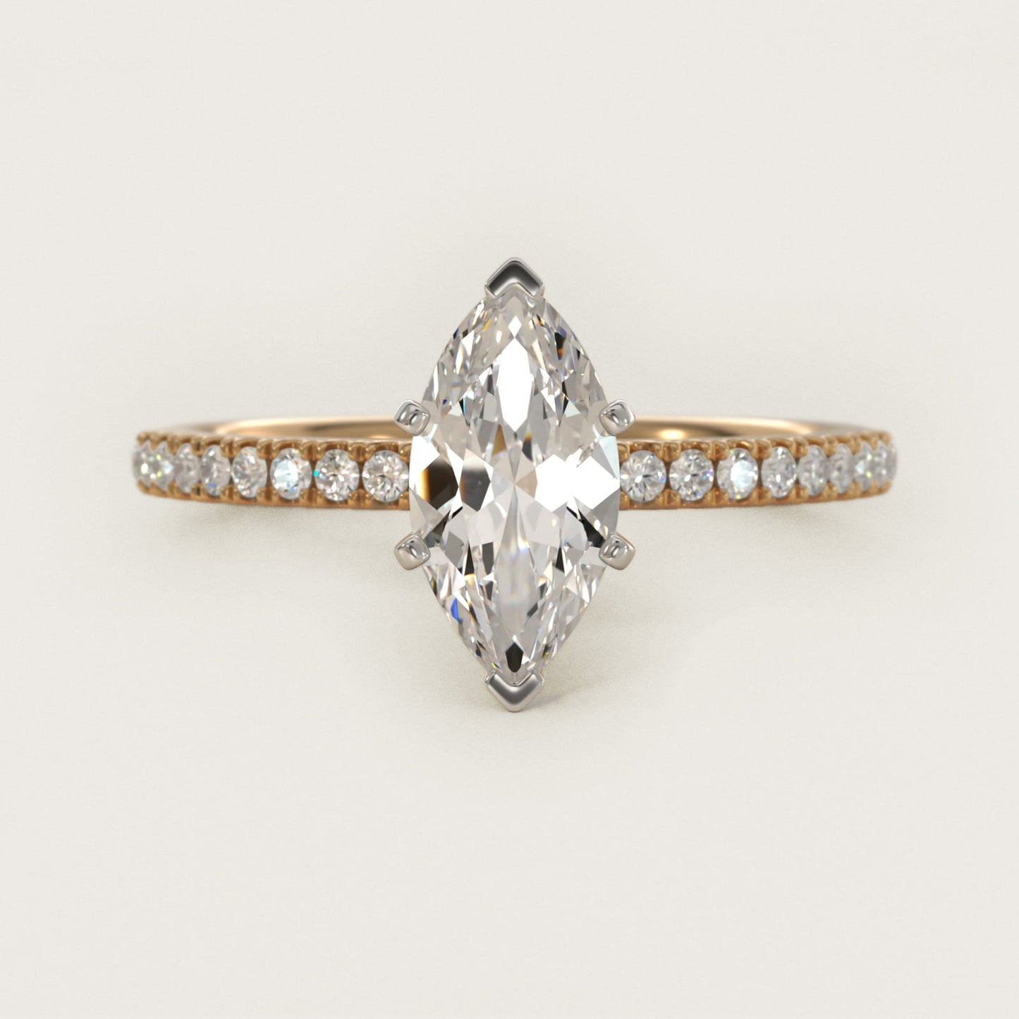 Riviera PavŽ Diamond Engagement Ring in 14K Yellow Gold (1/6 ct. tw.) - Marquise Center