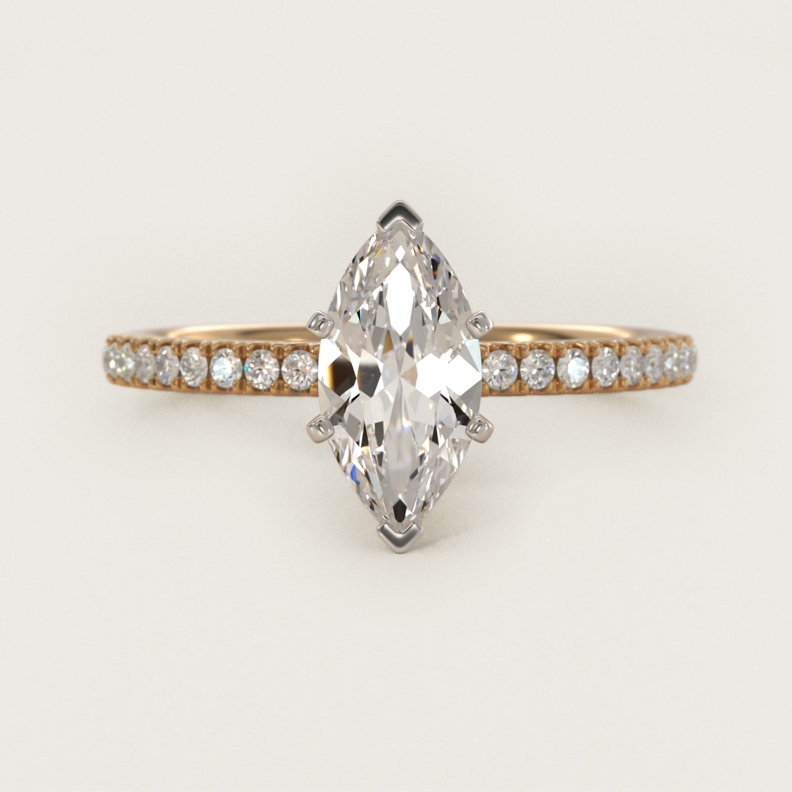 Riviera PavŽ Diamond Engagement Ring in 14K Yellow Gold (1/6 ct. tw.) - Marquise Center