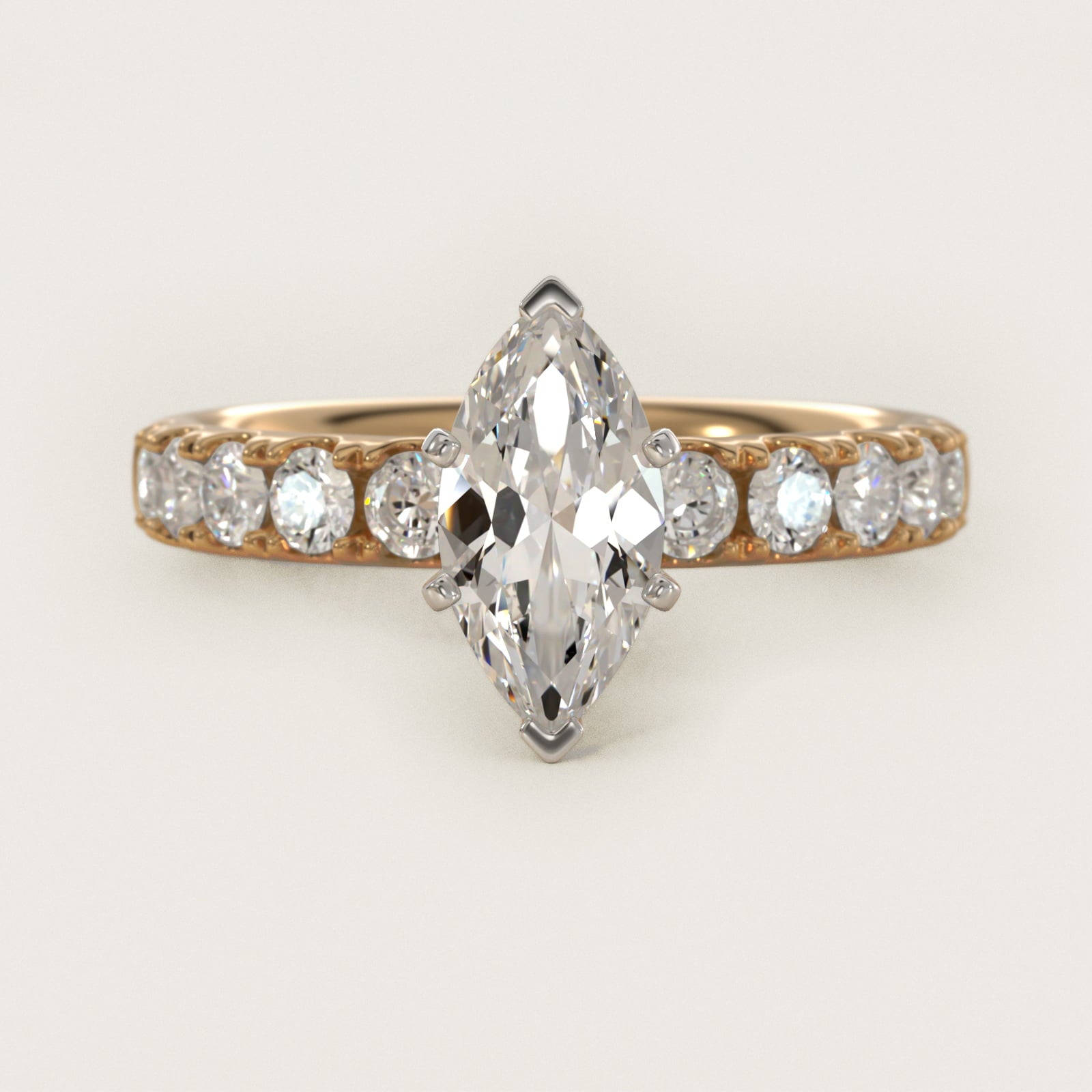 Riviera PavŽ Diamond Engagement Ring in 18k Yellow Gold (5/8 ct. tw.) - Marquise Center