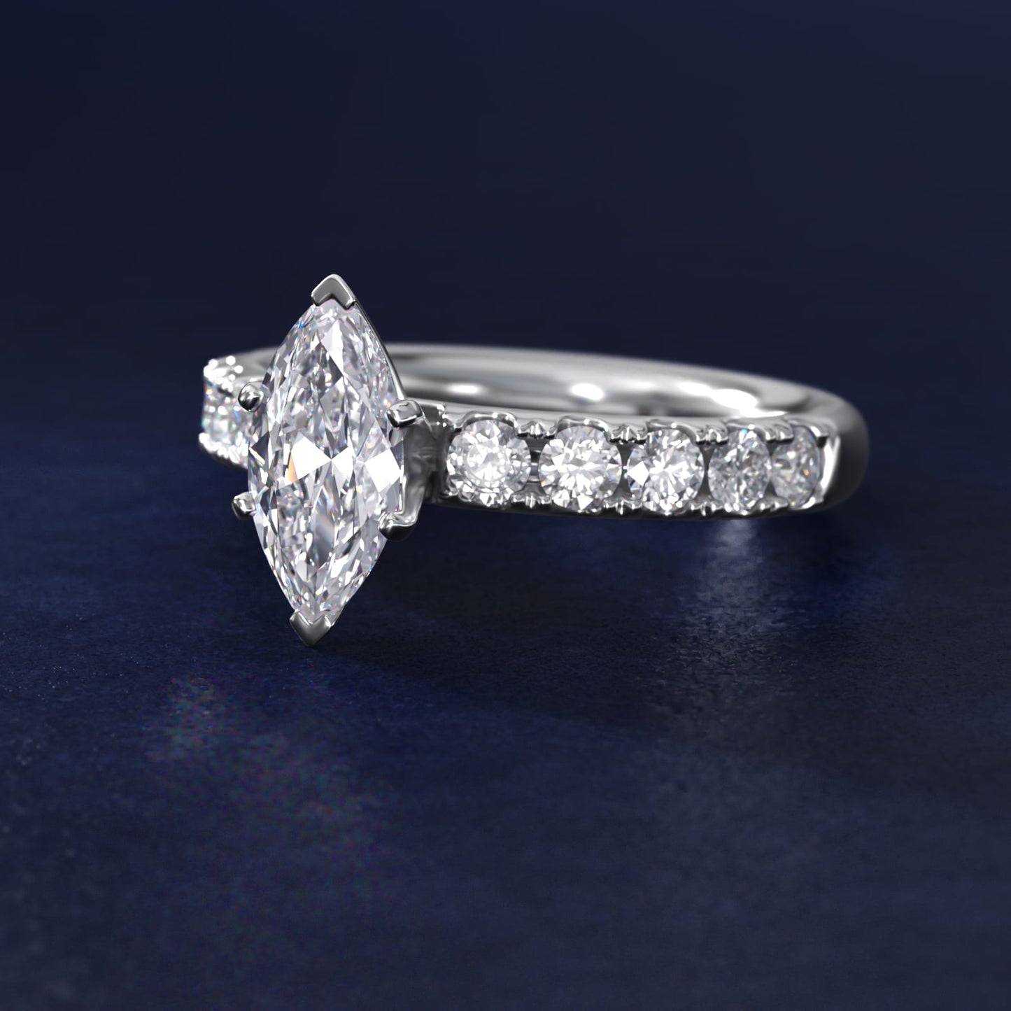 Riviera PavŽ Diamond Engagement Ring in Platinum (5/8 ct. tw.) - Marquise Center