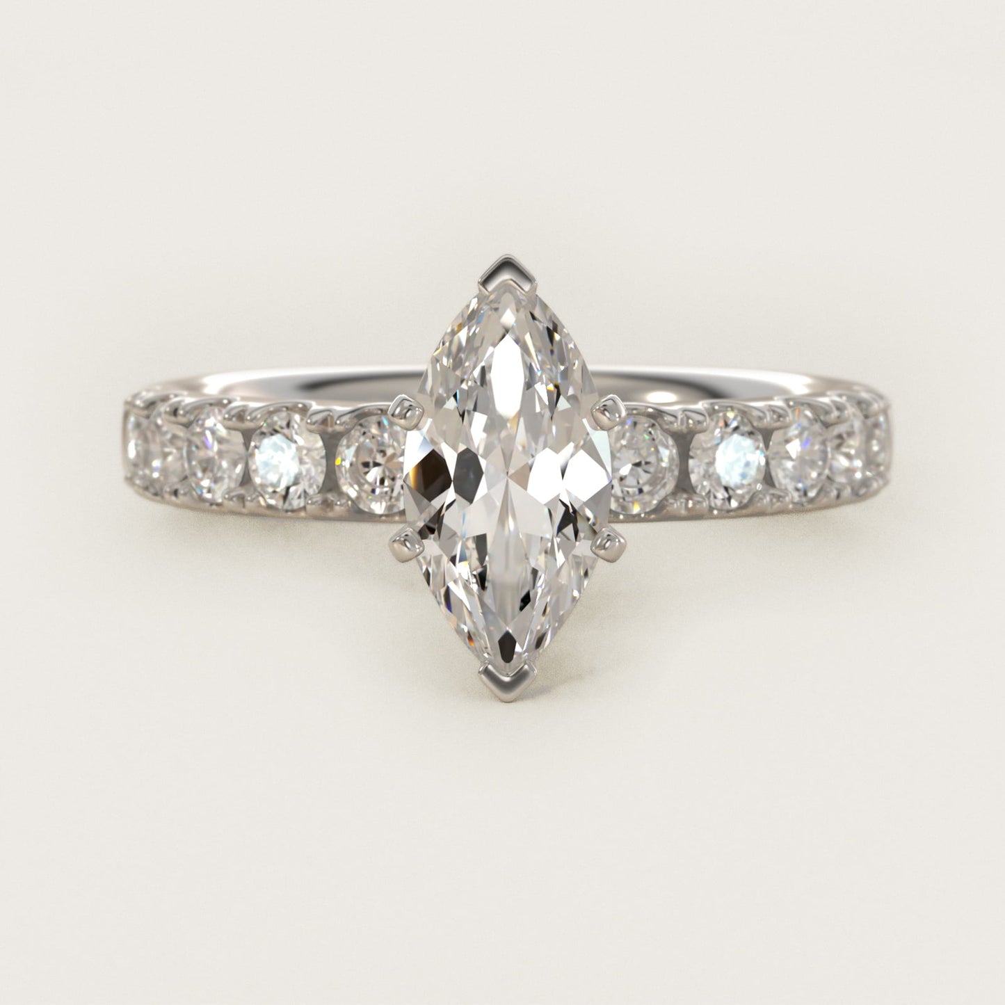 Riviera PavŽ Diamond Engagement Ring in Platinum (5/8 ct. tw.) - Marquise Center