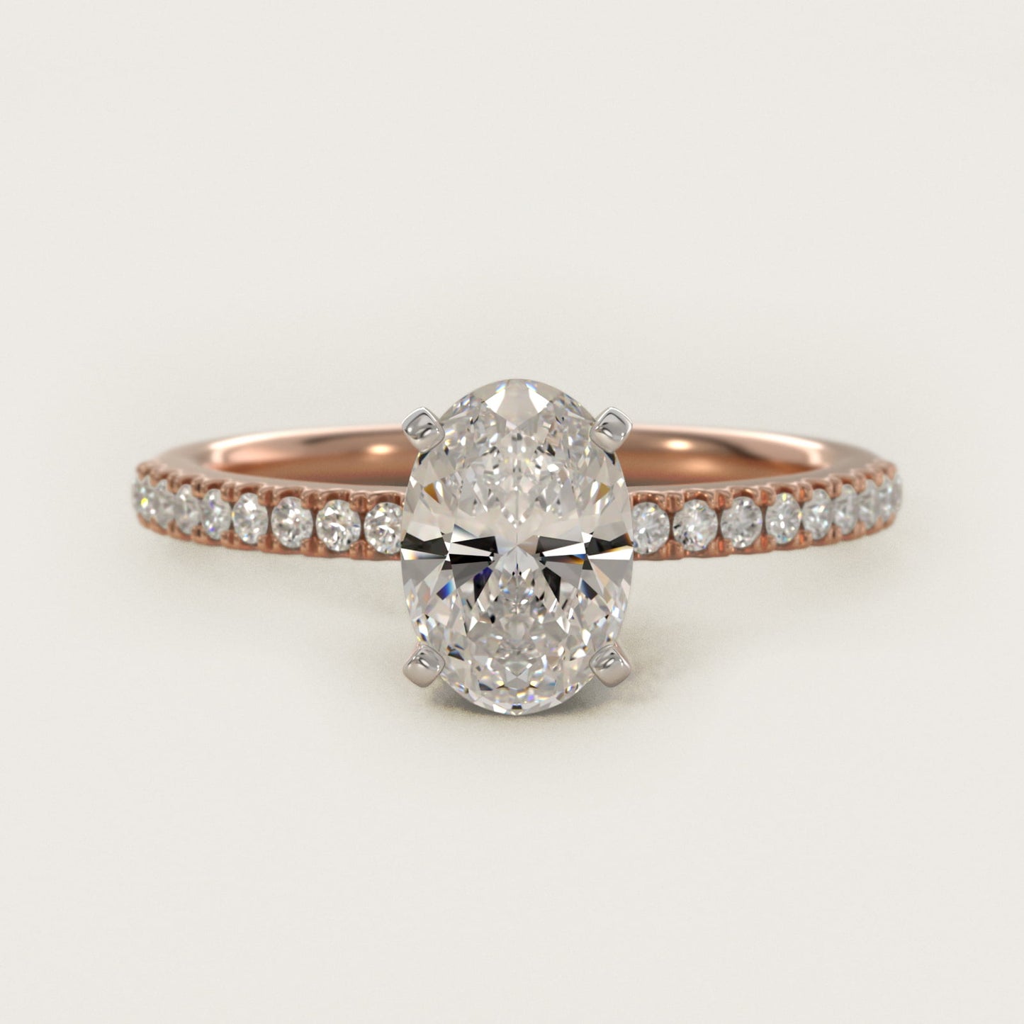 Riviera PavŽ Diamond Engagement Ring in 14k Rose Gold (1/6 ct. tw.) - Oval Center