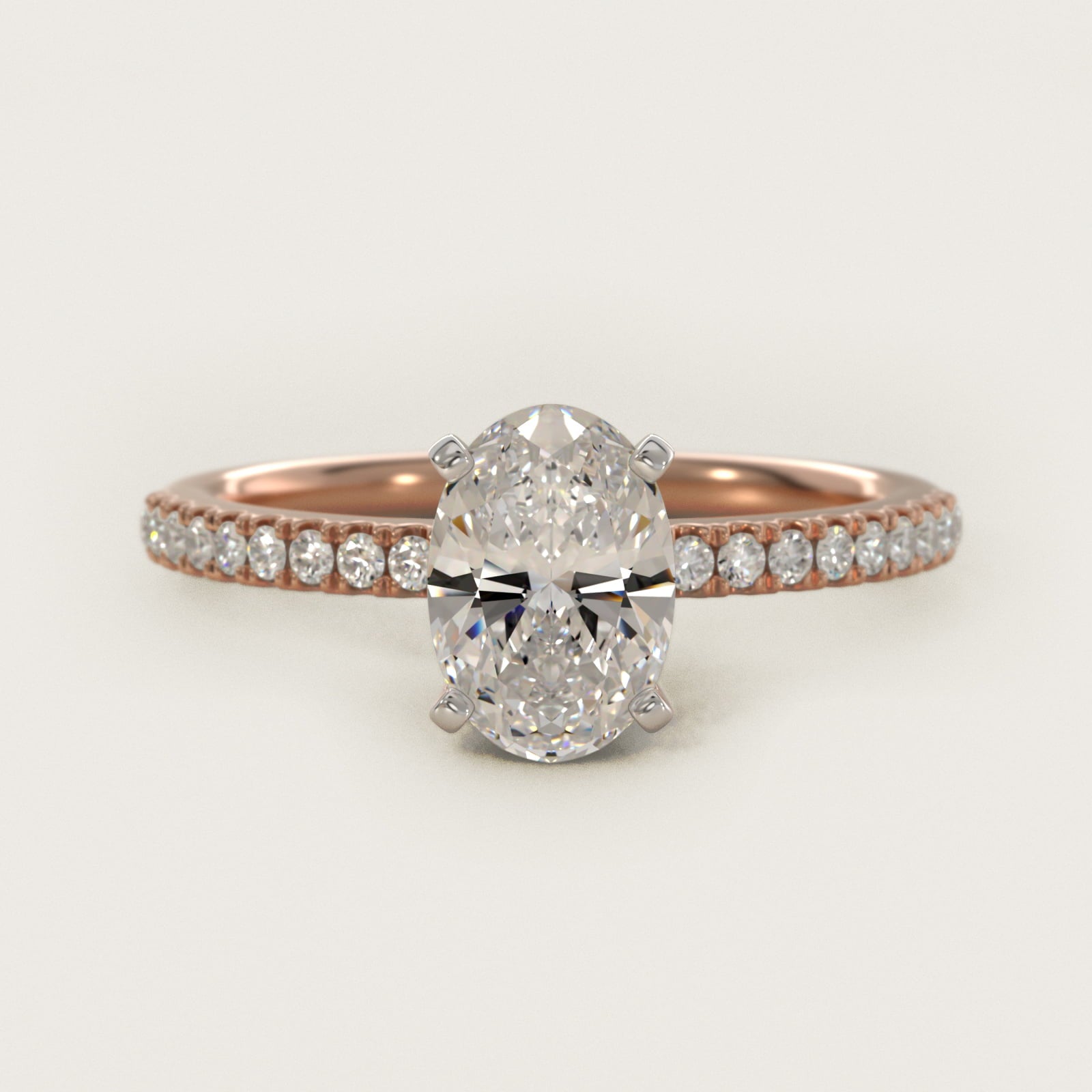 Riviera PavŽ Diamond Engagement Ring in 14k Rose Gold (1/6 ct. tw.) - Oval Center