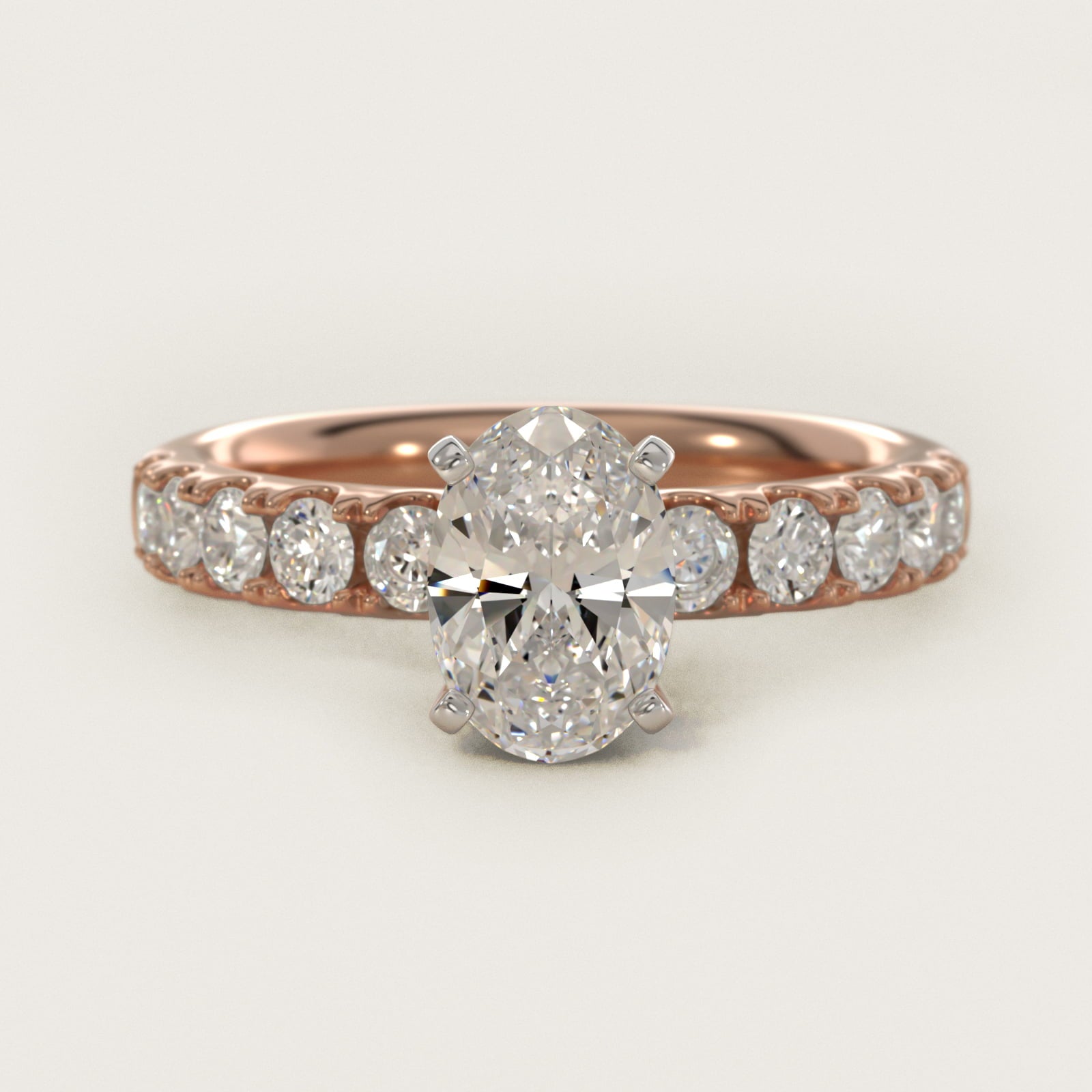 Riviera PavŽ Diamond Engagement Ring in 18k Rose Gold (5/8 ct. tw.) - Oval Center