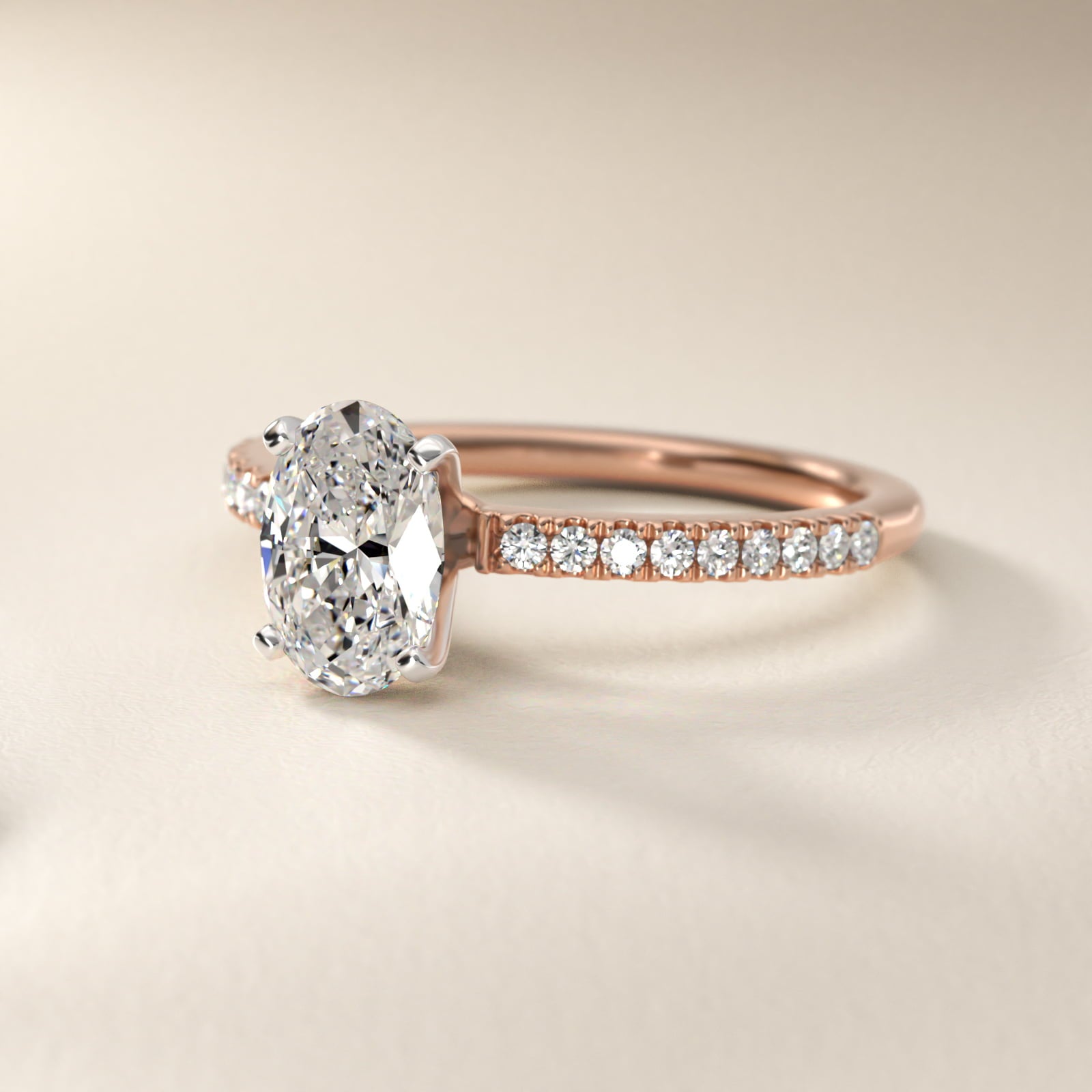Riviera PavŽ Diamond Engagement Ring in 14k Rose Gold (1/6 ct. tw.) - Oval Center