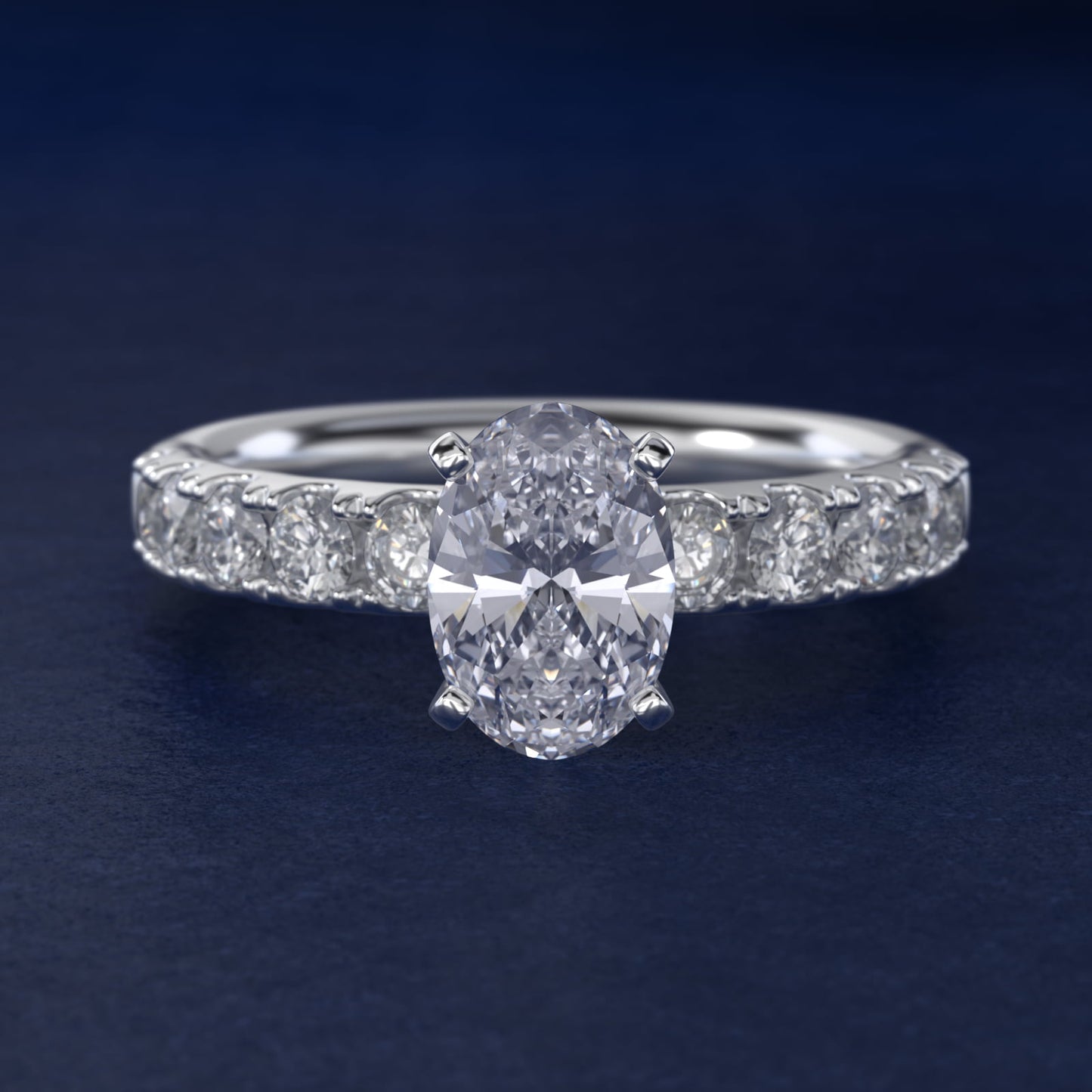 Riviera PavŽ Diamond Engagement Ring in 18k White Gold (5/8 ct. tw.) - Oval Center