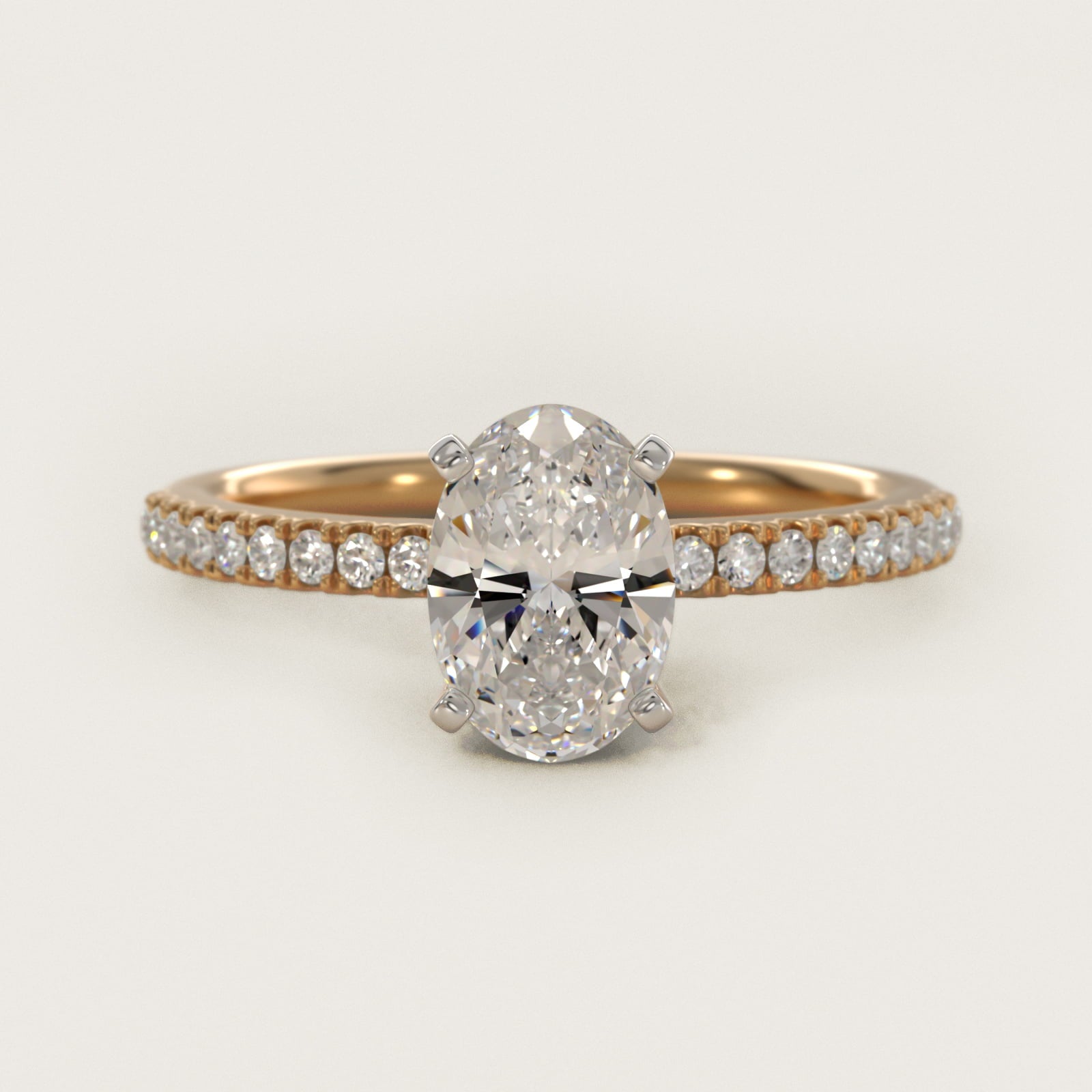 Riviera PavŽ Diamond Engagement Ring in 14K Yellow Gold (1/6 ct. tw.) - Oval Center