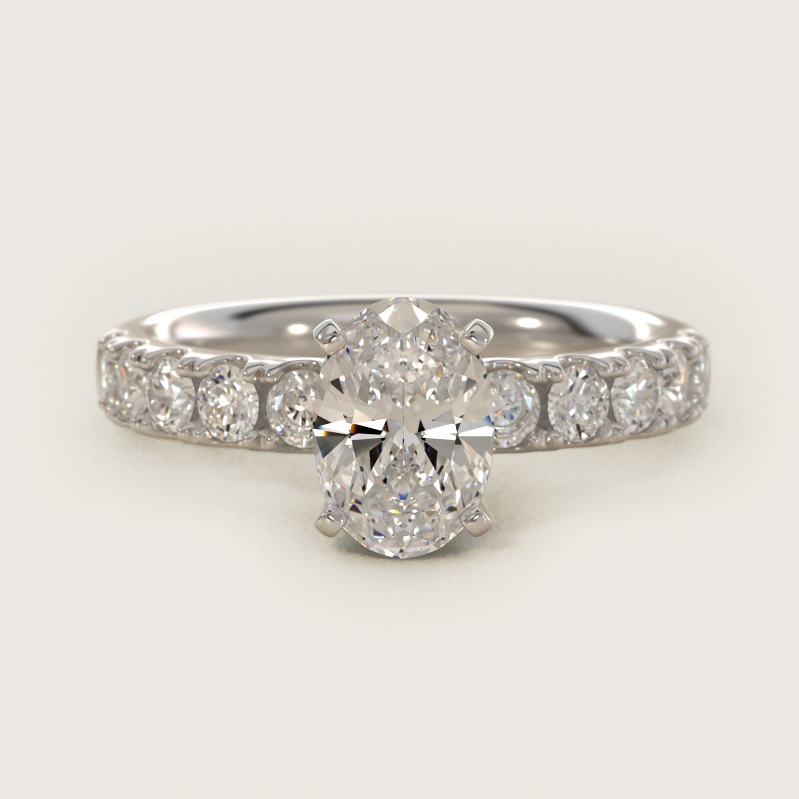 Riviera PavŽ Diamond Engagement Ring in Platinum (5/8 ct. tw.) - Oval Center