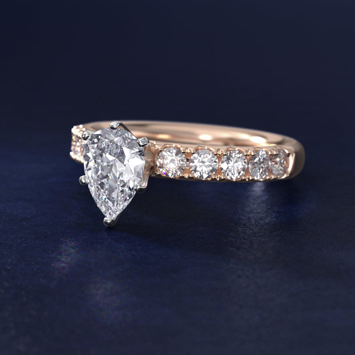 Riviera PavŽ Diamond Engagement Ring in 18k Rose Gold (5/8 ct. tw.) - Pear Center