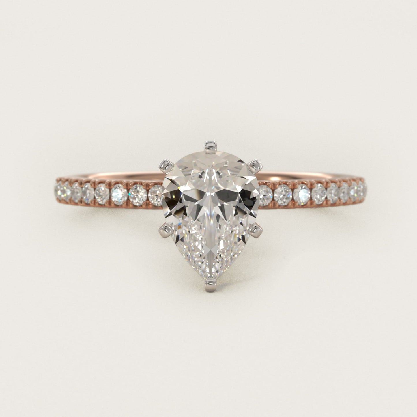 Riviera PavŽ Diamond Engagement Ring in 14k Rose Gold (1/6 ct. tw.) - Pear Center