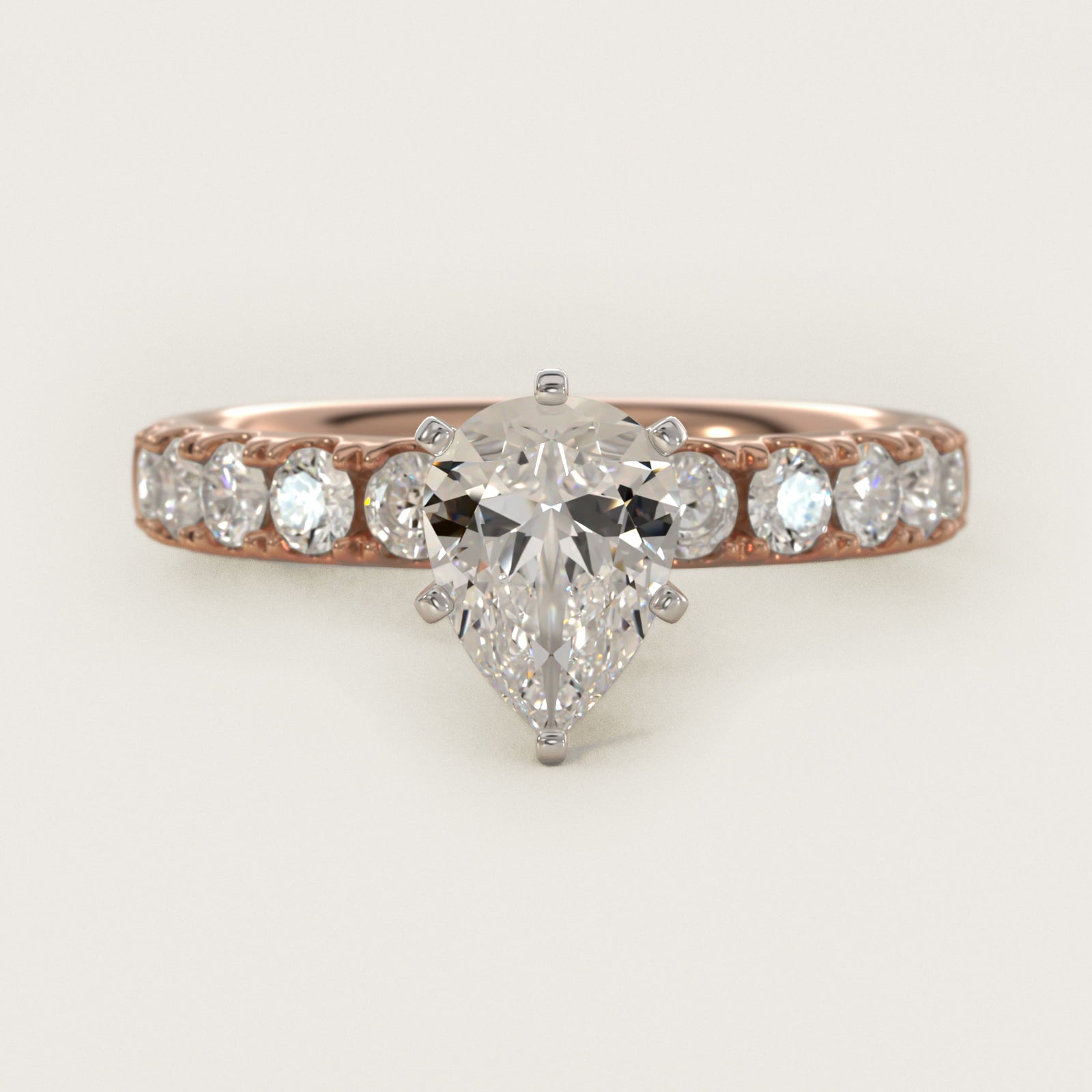 Riviera PavŽ Diamond Engagement Ring in 18k Rose Gold (5/8 ct. tw.) - Pear Center