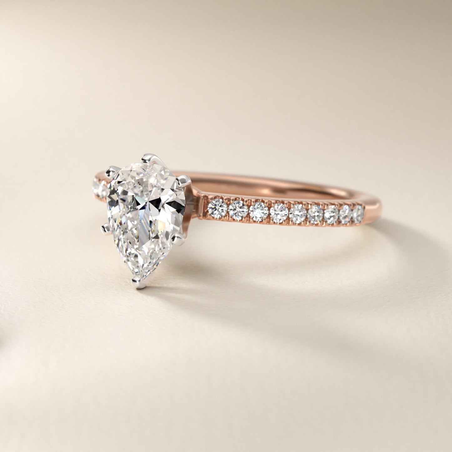 Riviera PavŽ Diamond Engagement Ring in 14k Rose Gold (1/6 ct. tw.) - Pear Center