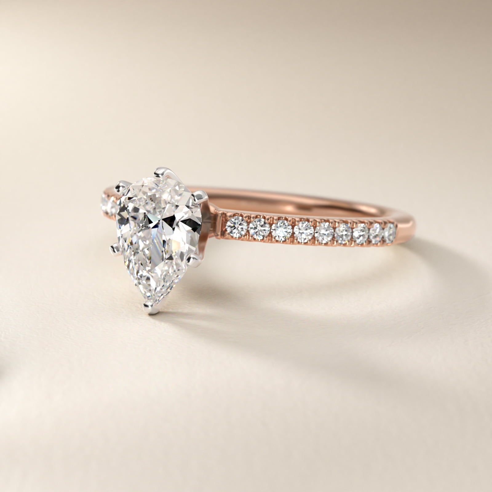 Riviera PavŽ Diamond Engagement Ring in 14k Rose Gold (1/6 ct. tw.) - Pear Center