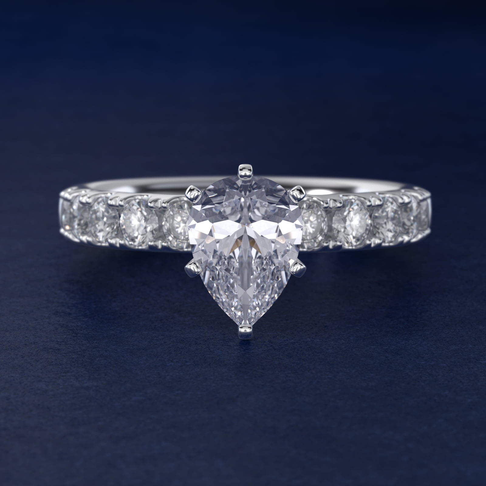 Riviera PavŽ Diamond Engagement Ring in 18k White Gold (5/8 ct. tw.) - Pear Center