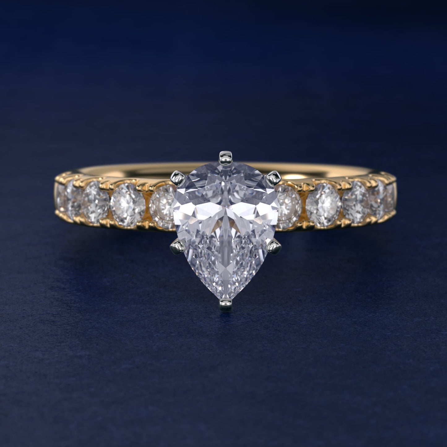 Riviera PavŽ Diamond Engagement Ring in 18k Yellow Gold (5/8 ct. tw.) - Pear Center