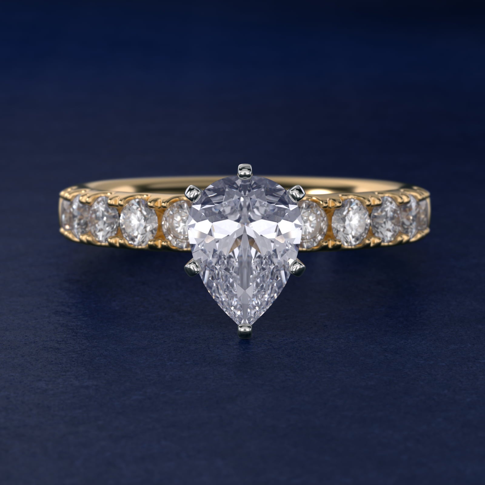 Riviera PavŽ Diamond Engagement Ring in 18k Yellow Gold (5/8 ct. tw.) - Pear Center