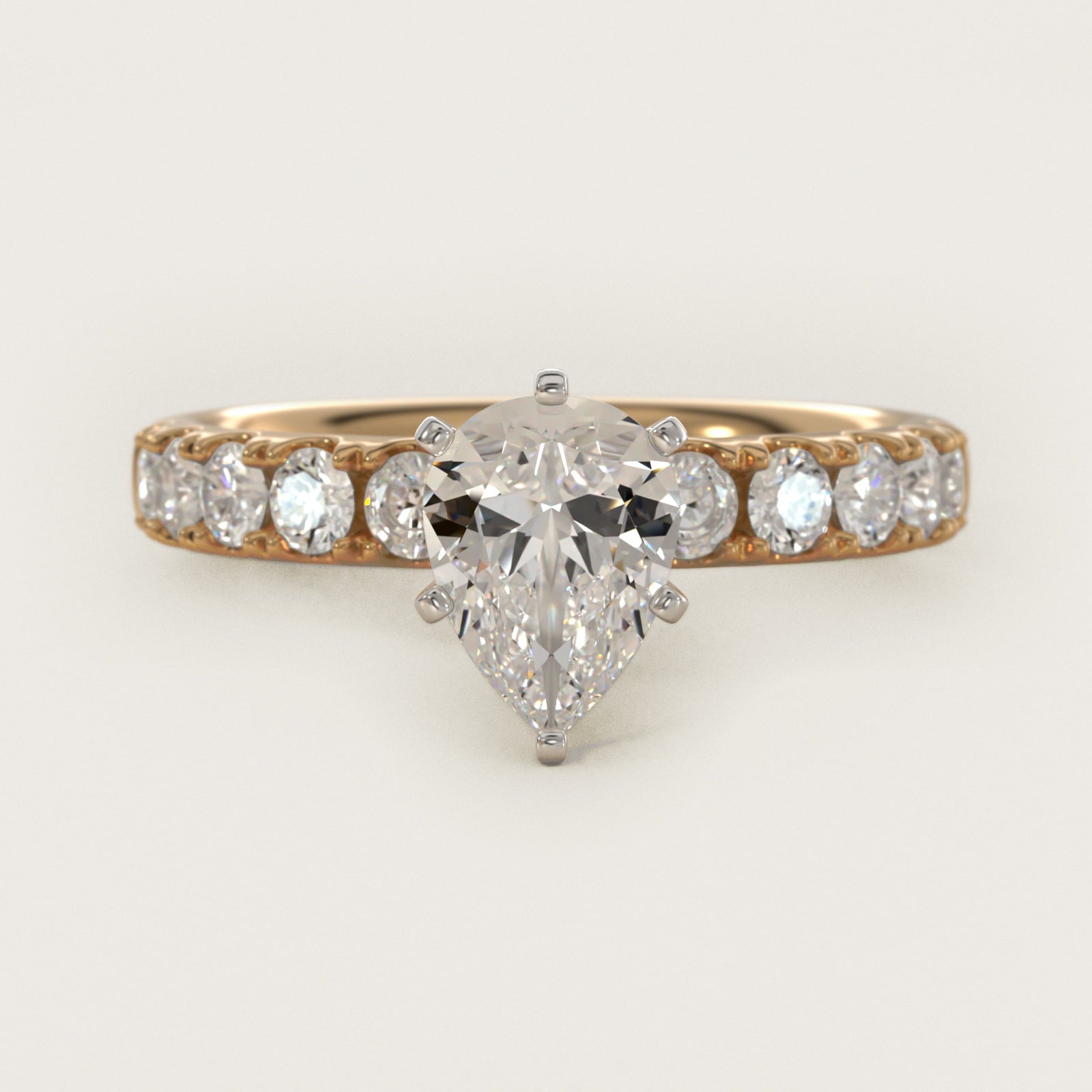 Riviera PavŽ Diamond Engagement Ring in 18k Yellow Gold (5/8 ct. tw.) - Pear Center