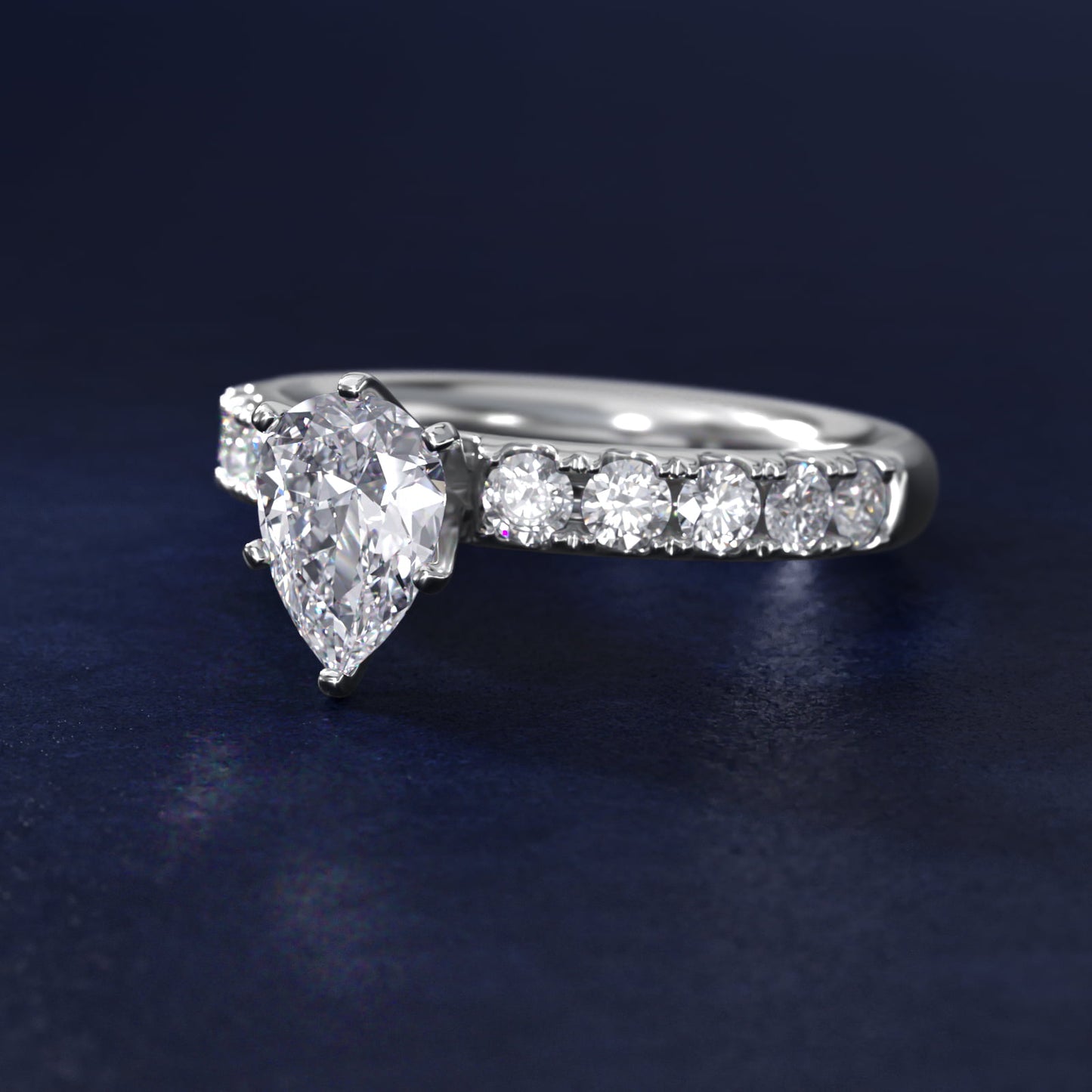Riviera PavŽ Diamond Engagement Ring in Platinum (5/8 ct. tw.) - Pear Center