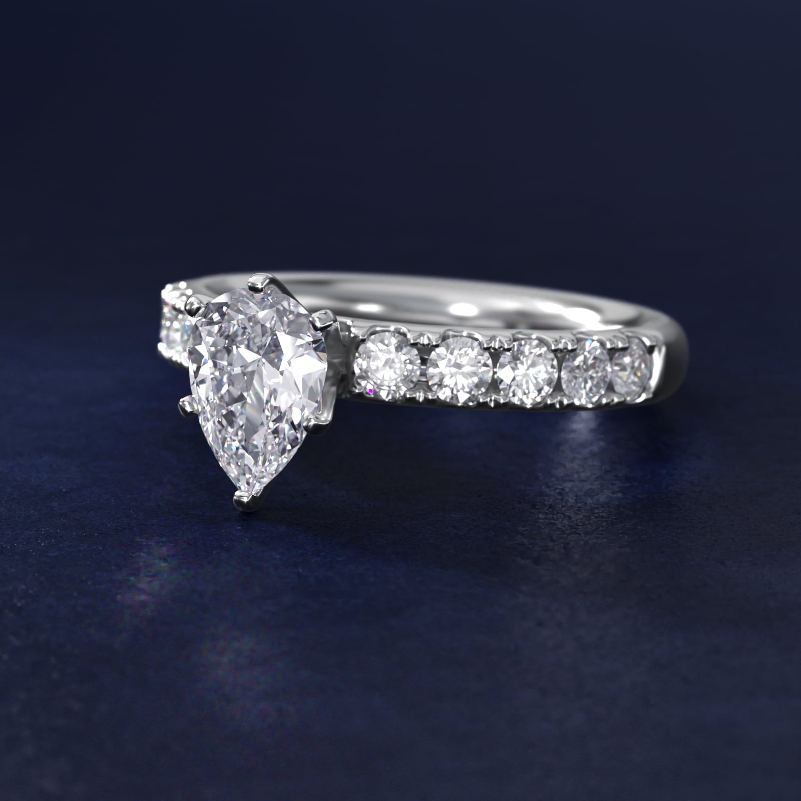 Riviera PavŽ Diamond Engagement Ring in Platinum (5/8 ct. tw.) - Pear Center