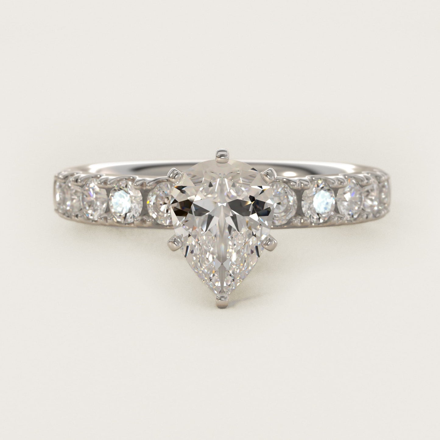 Riviera PavŽ Diamond Engagement Ring in Platinum (5/8 ct. tw.) - Pear Center