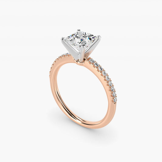 Riviera PavŽ Diamond Engagement Ring in 14k Rose Gold (1/6 ct. tw.) - Princess Center