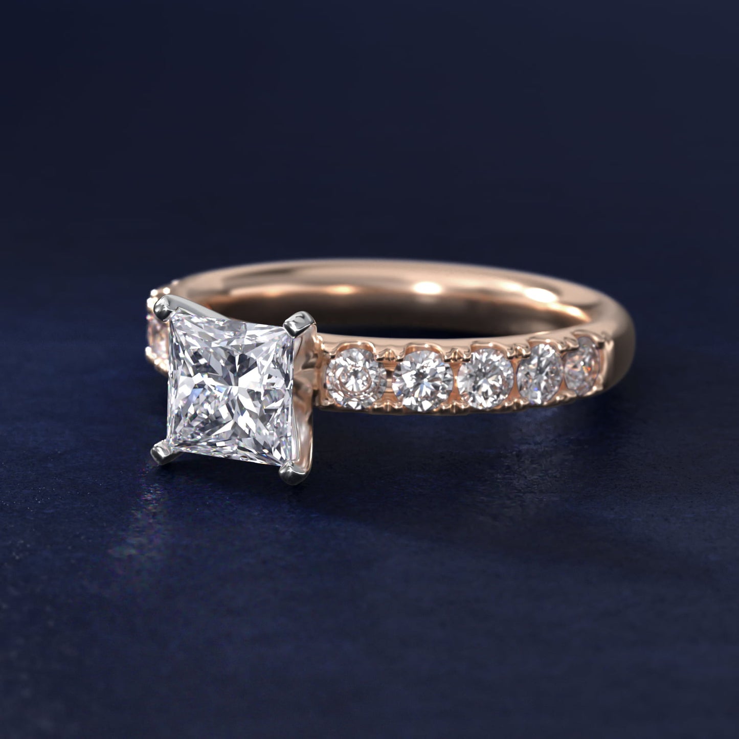 Riviera PavŽ Diamond Engagement Ring in 18k Rose Gold (5/8 ct. tw.) - Princess Center