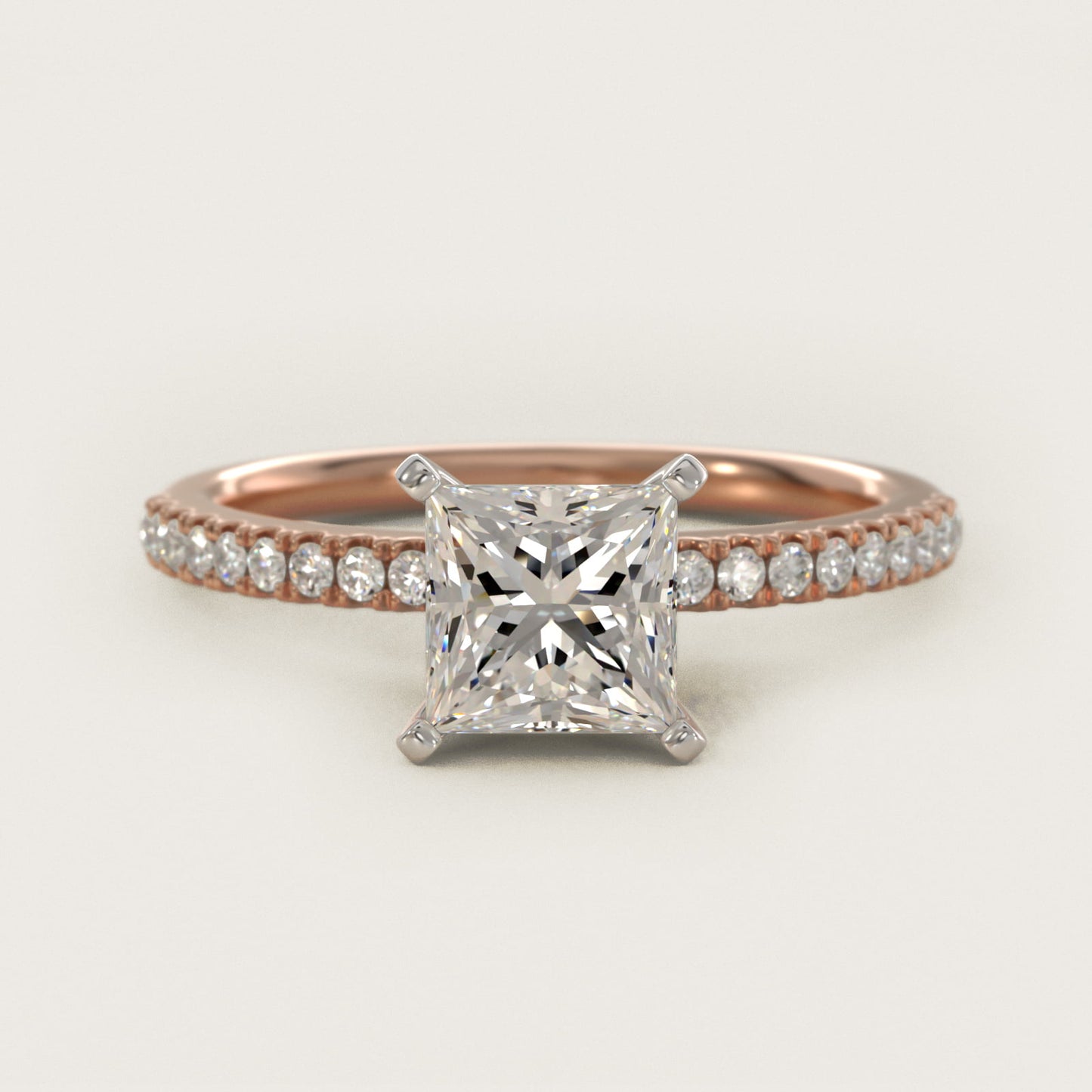 Riviera PavŽ Diamond Engagement Ring in 14k Rose Gold (1/6 ct. tw.) - Princess Center