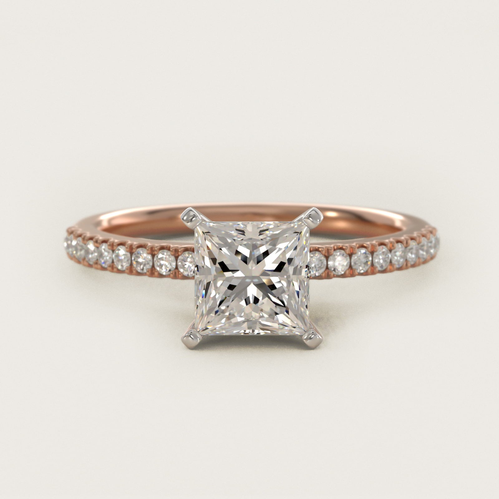 Riviera PavŽ Diamond Engagement Ring in 14k Rose Gold (1/6 ct. tw.) - Princess Center