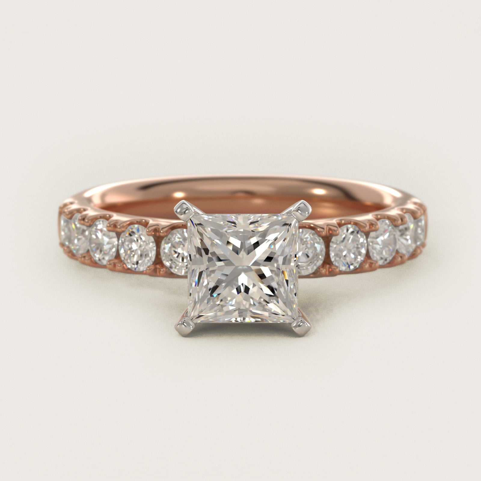 Riviera PavŽ Diamond Engagement Ring in 18k Rose Gold (5/8 ct. tw.) - Princess Center