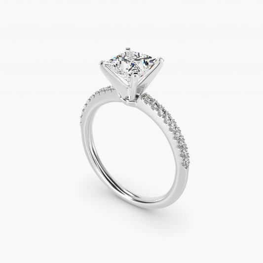 Riviera PavŽ Diamond Engagement Ring in 14k White Gold (1/6 ct. tw.) - Princess Center