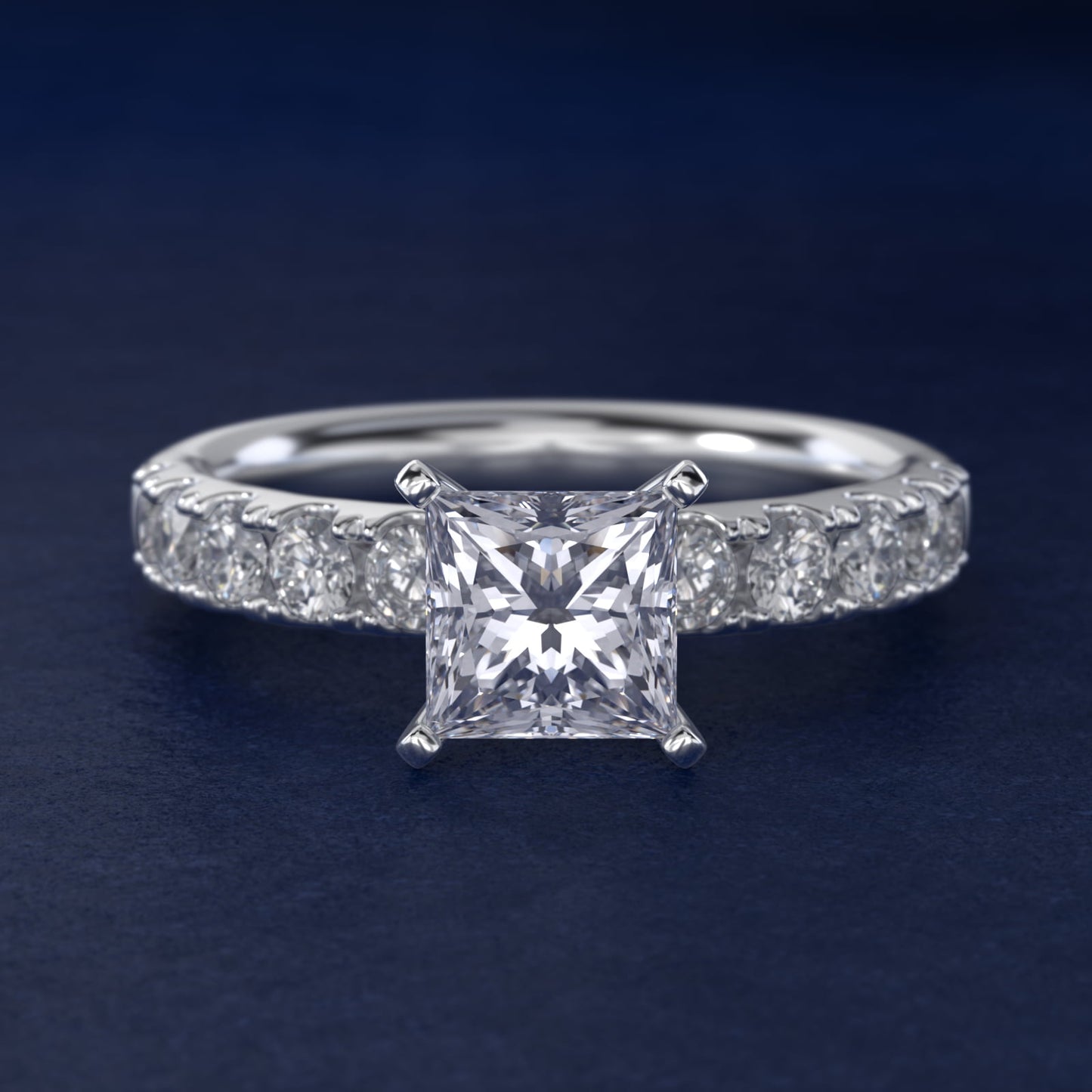 Riviera PavŽ Diamond Engagement Ring in 18k White Gold (5/8 ct. tw.) - Princess Center