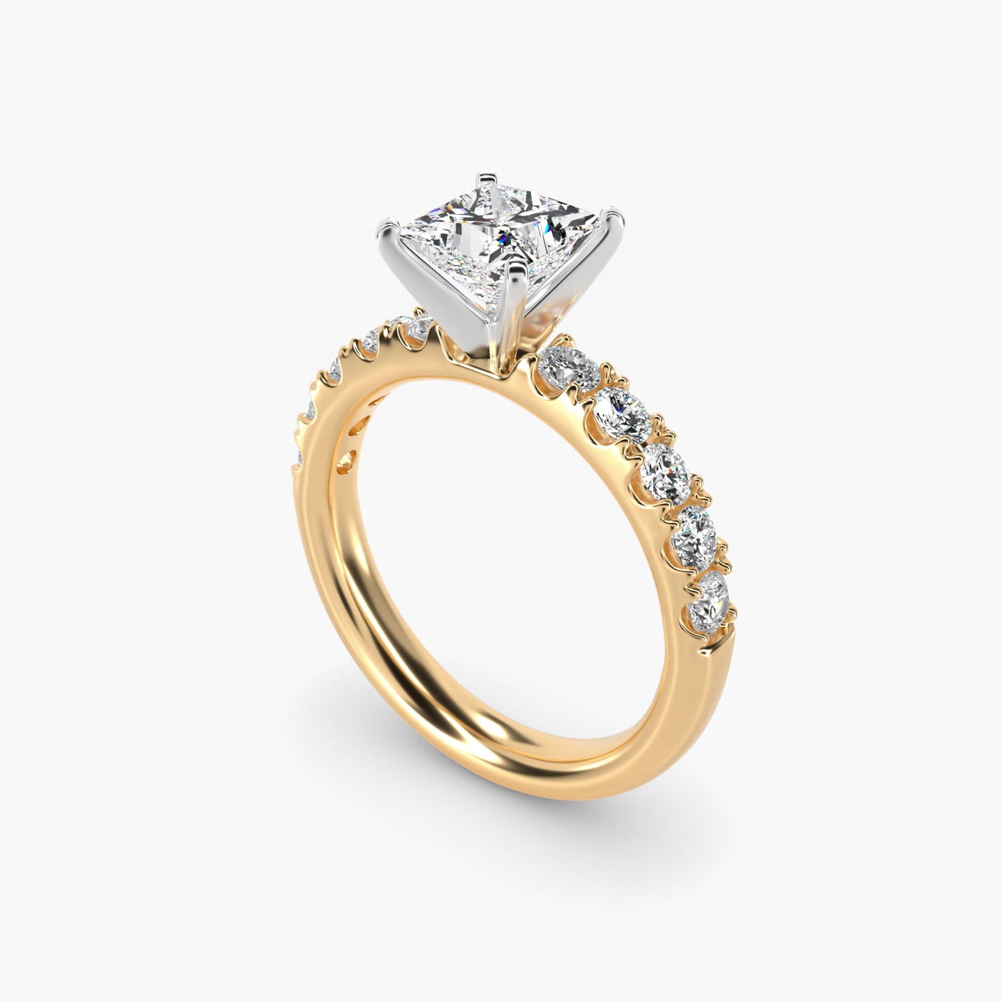 Riviera PavŽ Diamond Engagement Ring in 18k Yellow Gold (5/8 ct. tw.) - Princess Center