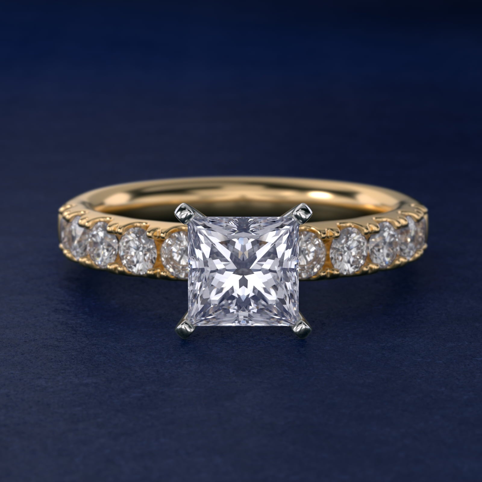 Riviera PavŽ Diamond Engagement Ring in 18k Yellow Gold (5/8 ct. tw.) - Princess Center