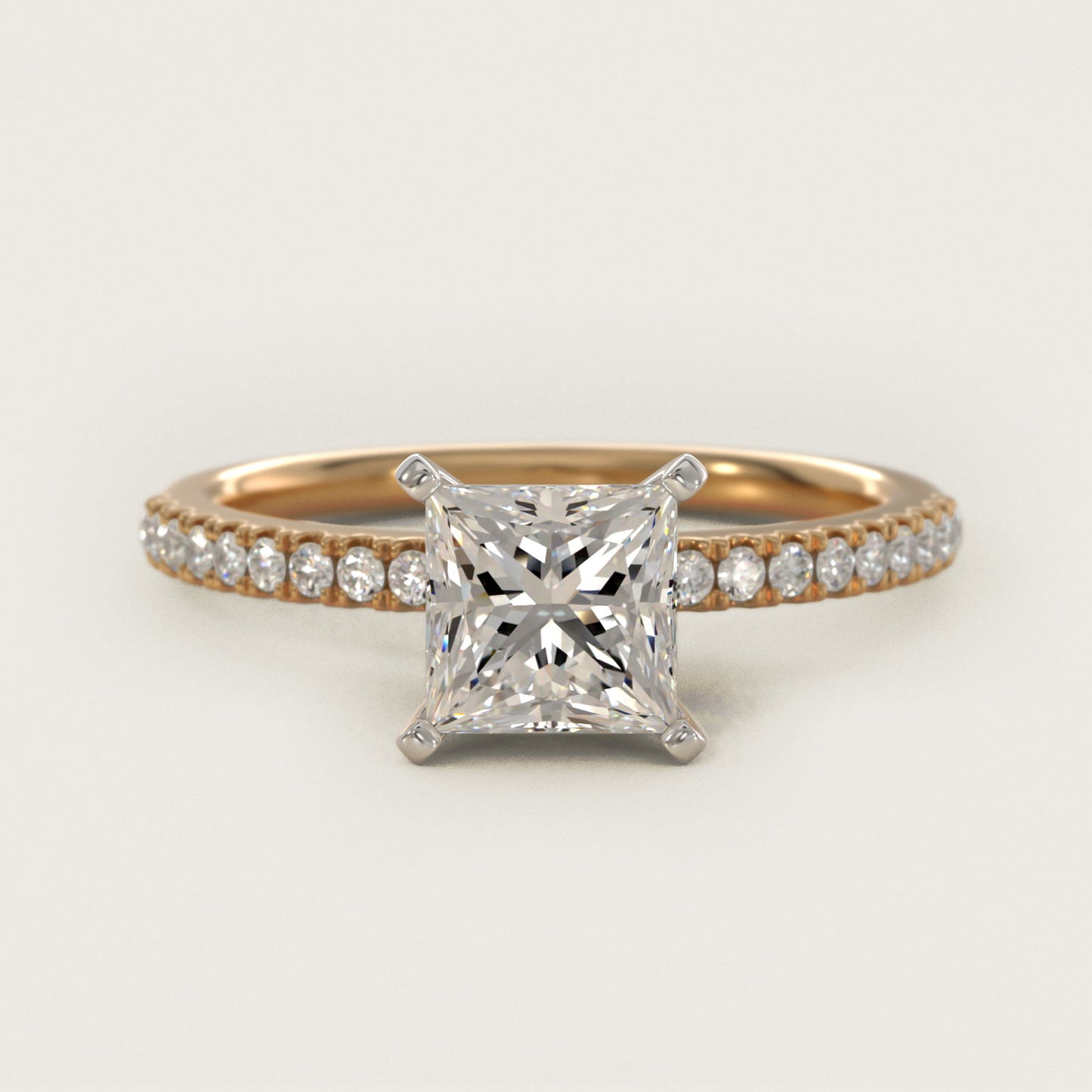 Riviera PavŽ Diamond Engagement Ring in 14K Yellow Gold (1/6 ct. tw.) - Princess Center