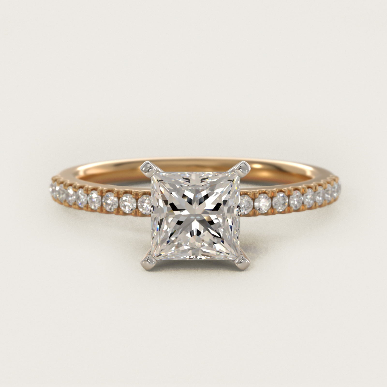 Riviera PavŽ Diamond Engagement Ring in 14K Yellow Gold (1/6 ct. tw.) - Princess Center