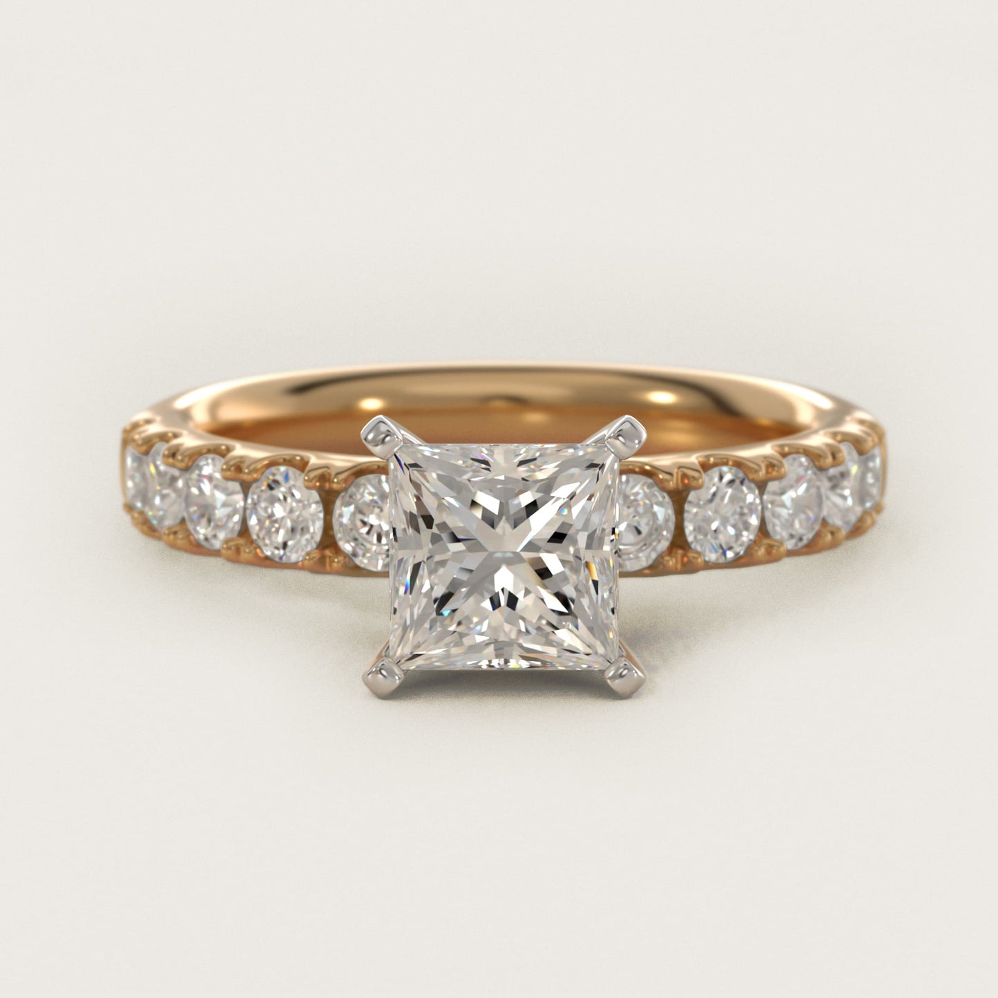 Riviera PavŽ Diamond Engagement Ring in 18k Yellow Gold (5/8 ct. tw.) - Princess Center