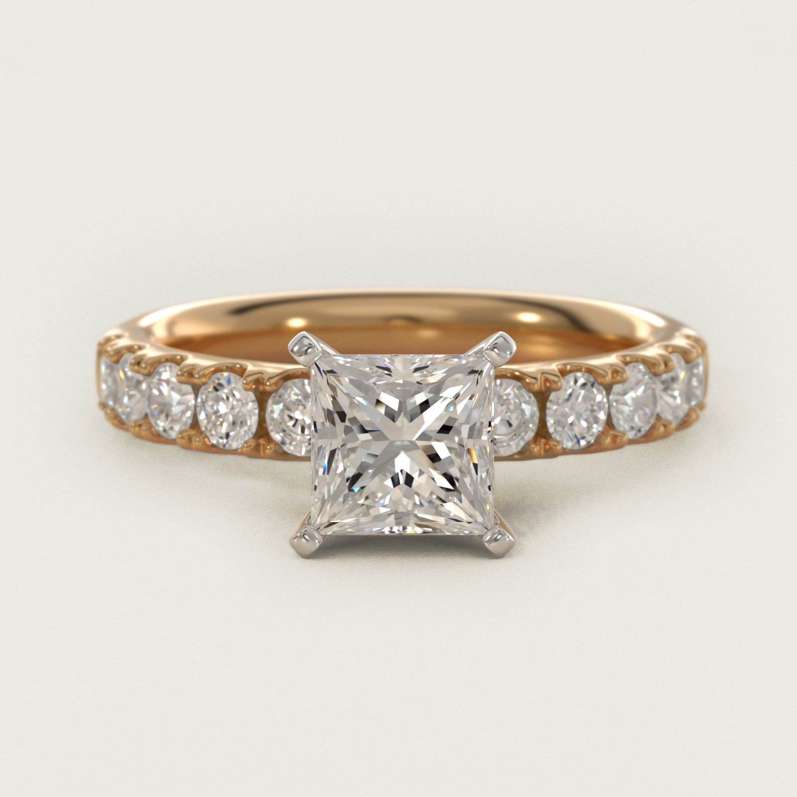 Riviera PavŽ Diamond Engagement Ring in 18k Yellow Gold (5/8 ct. tw.) - Princess Center