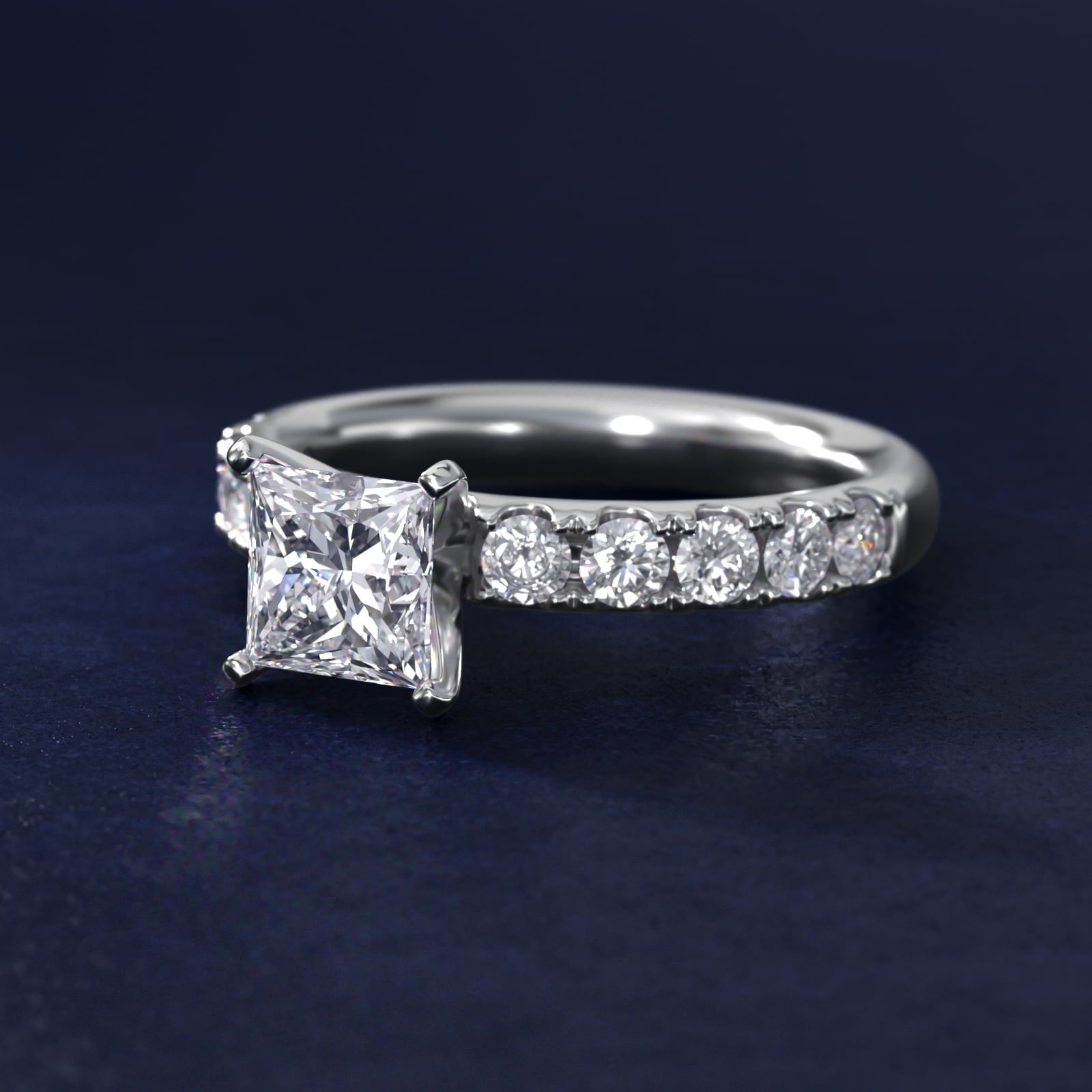 Riviera PavŽ Diamond Engagement Ring in Platinum (5/8 ct. tw.) - Princess Center