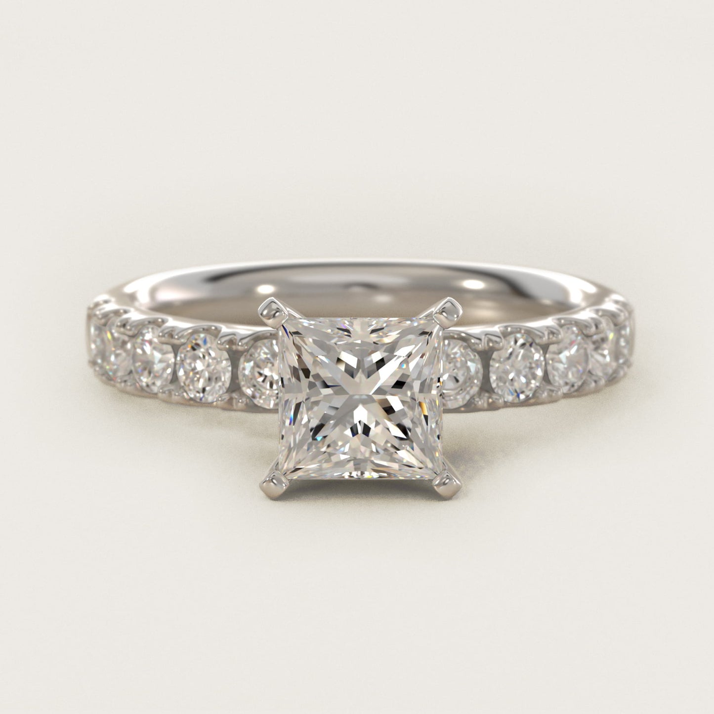 Riviera PavŽ Diamond Engagement Ring in Platinum (5/8 ct. tw.) - Princess Center