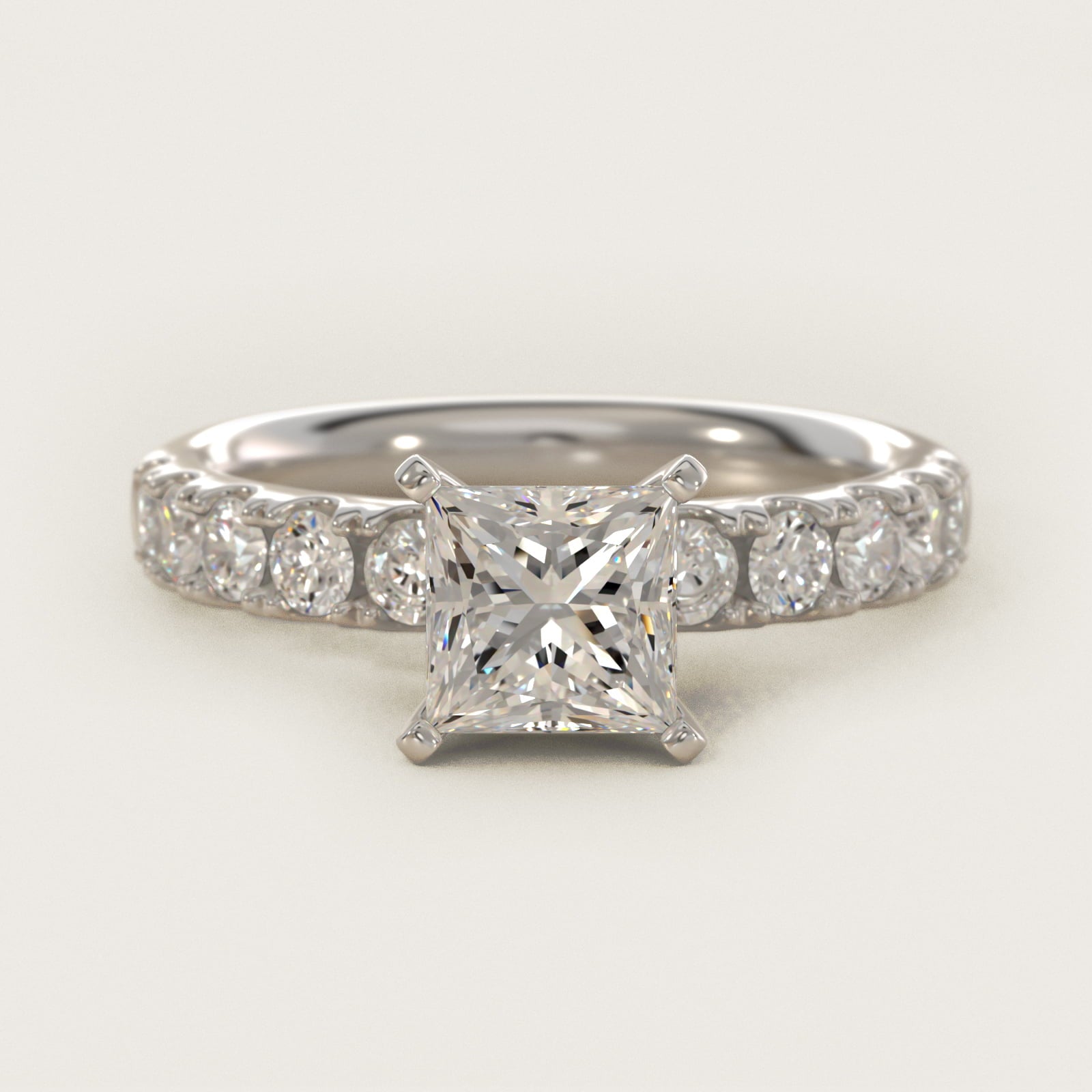 Riviera PavŽ Diamond Engagement Ring in Platinum (5/8 ct. tw.) - Princess Center